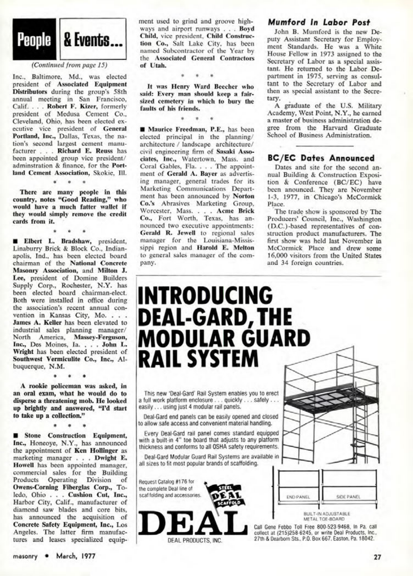 Masonry Magazine March 1977 Page. 27