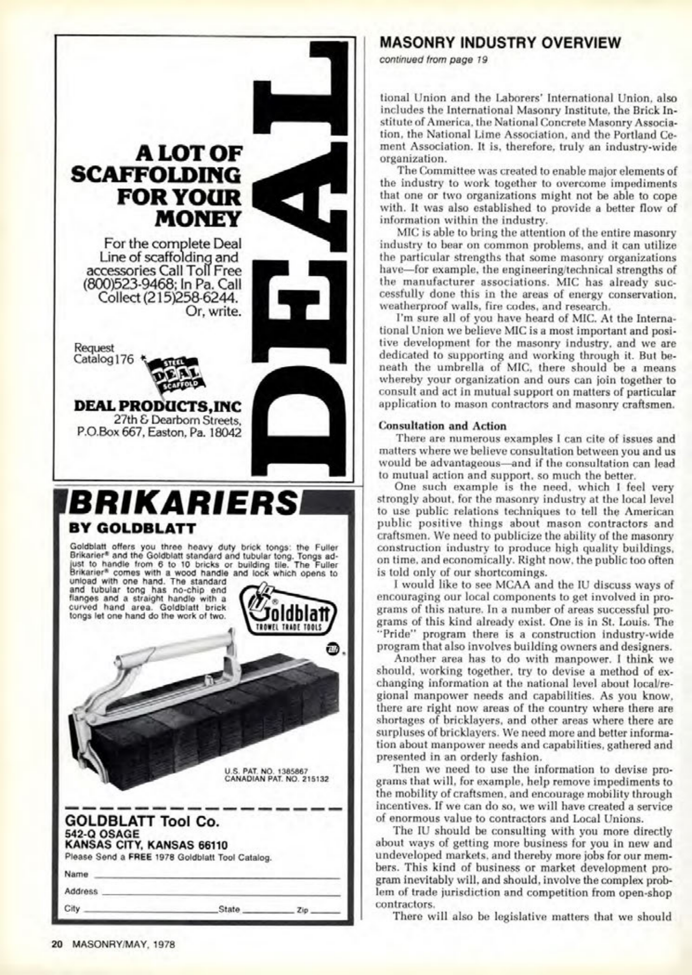 Masonry Magazine May 1978 Page. 20