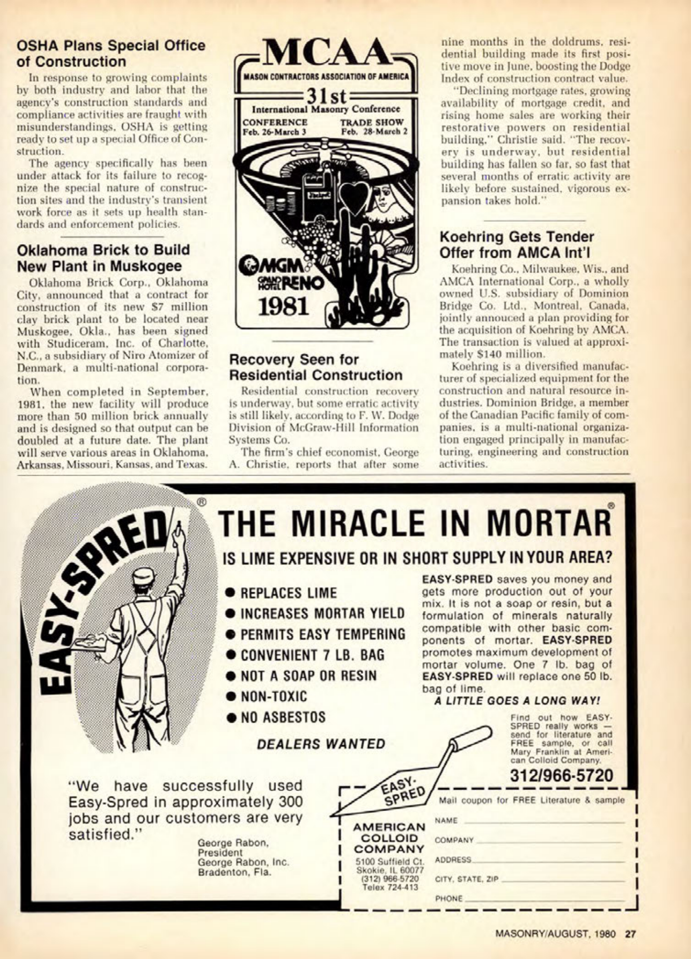 Masonry Magazine August 1980 Page. 27