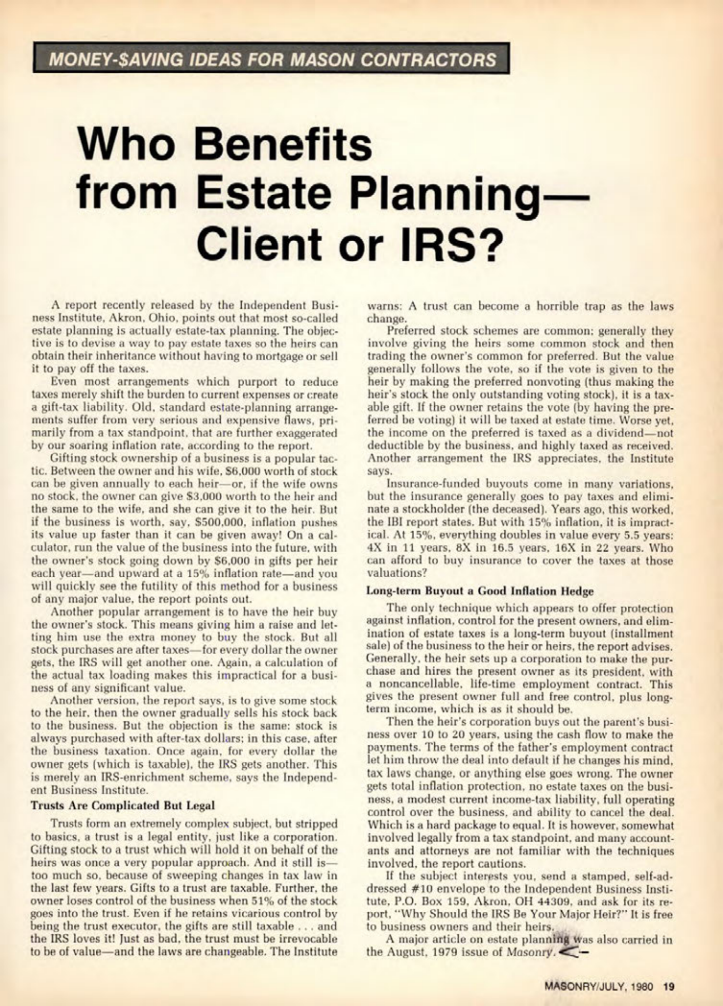 Masonry Magazine July 1980 Page. 19