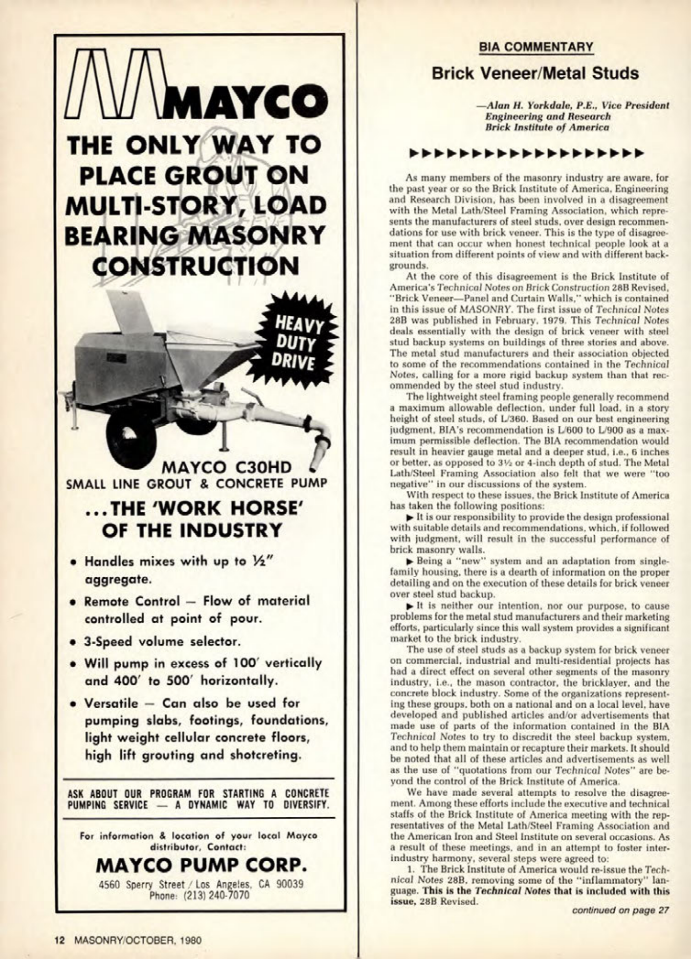 Masonry Magazine October 1980 Page. 12