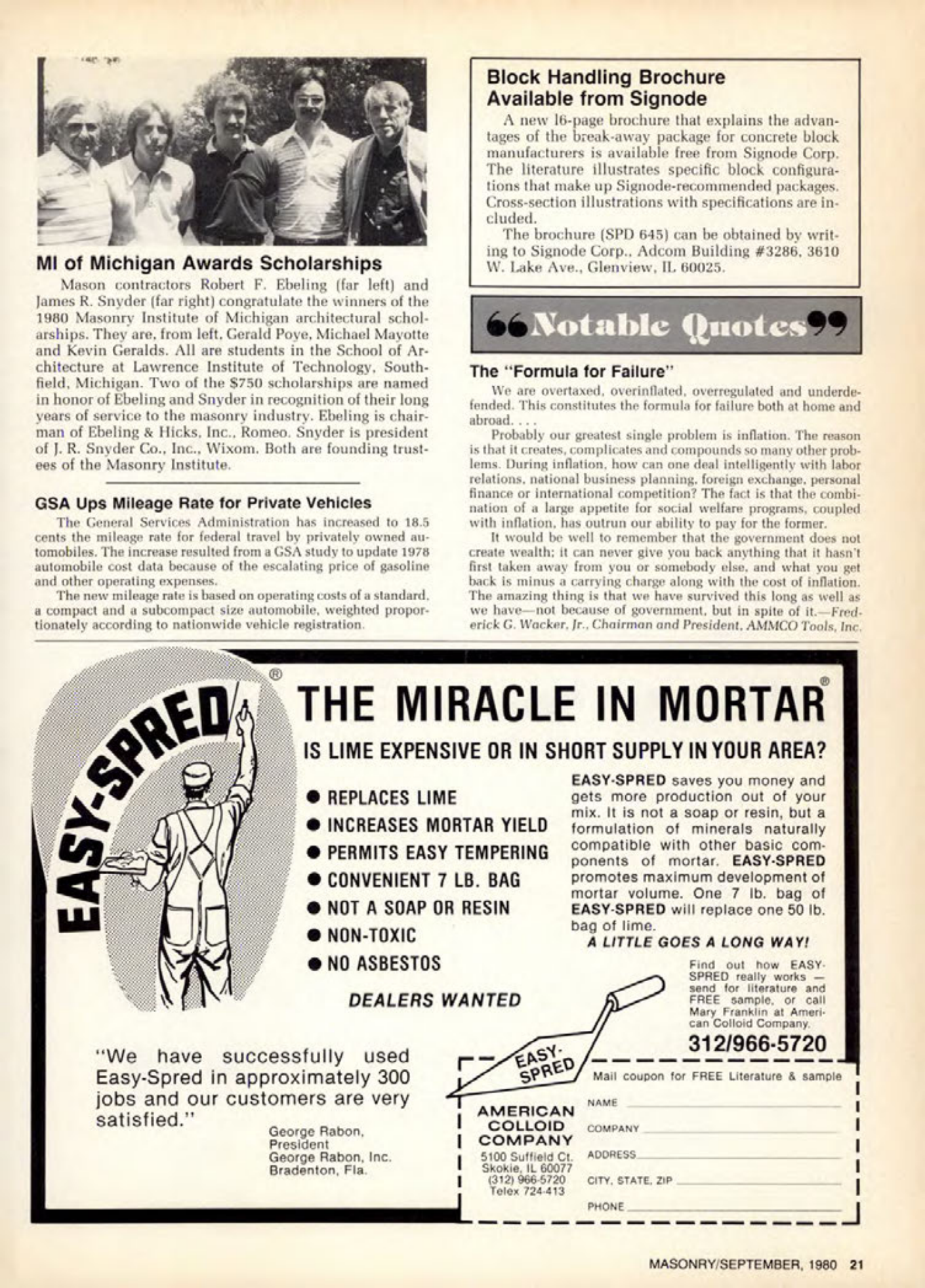 Masonry Magazine September 1980 Page. 21