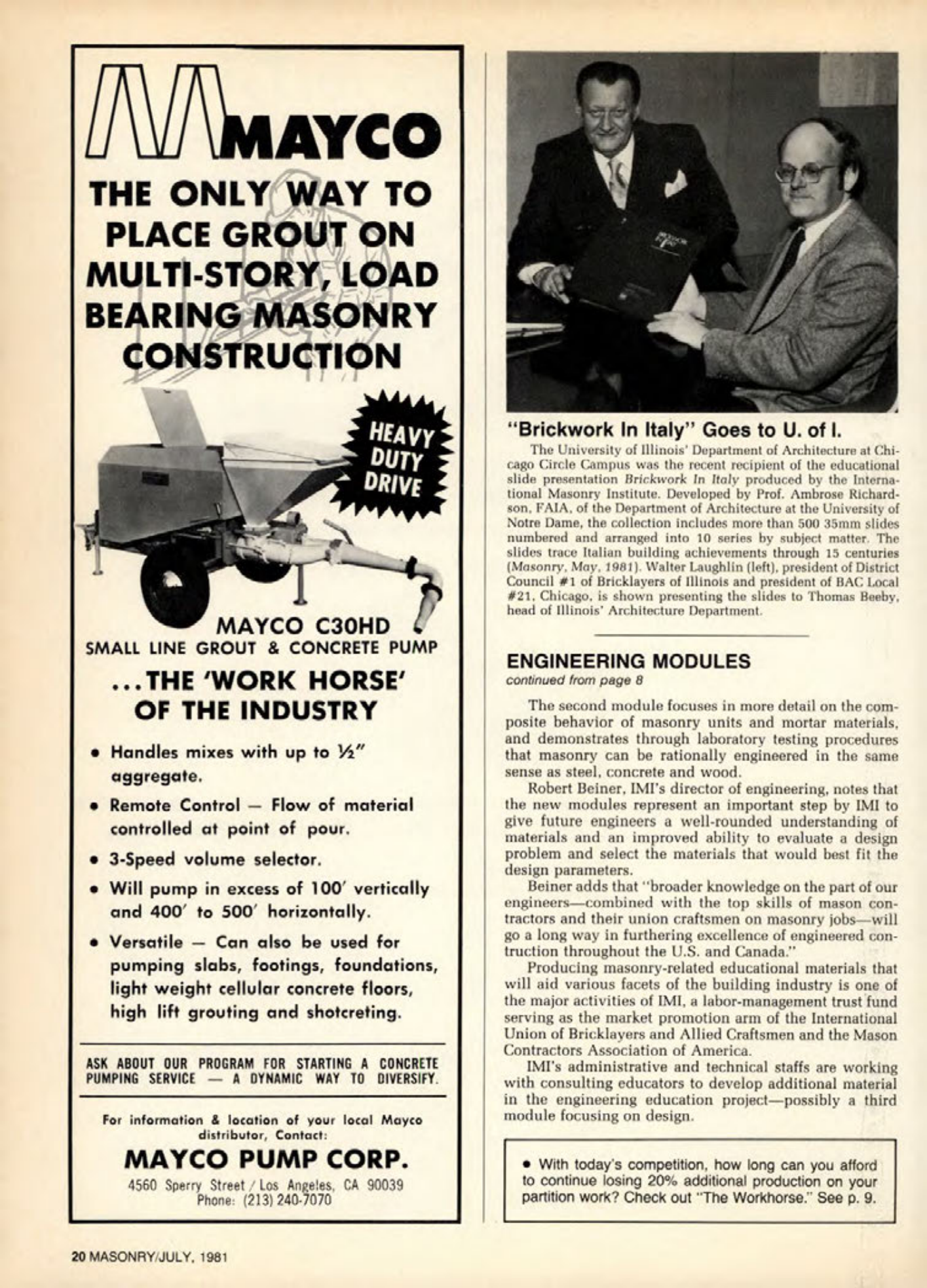 Masonry Magazine July 1981 Page. 20