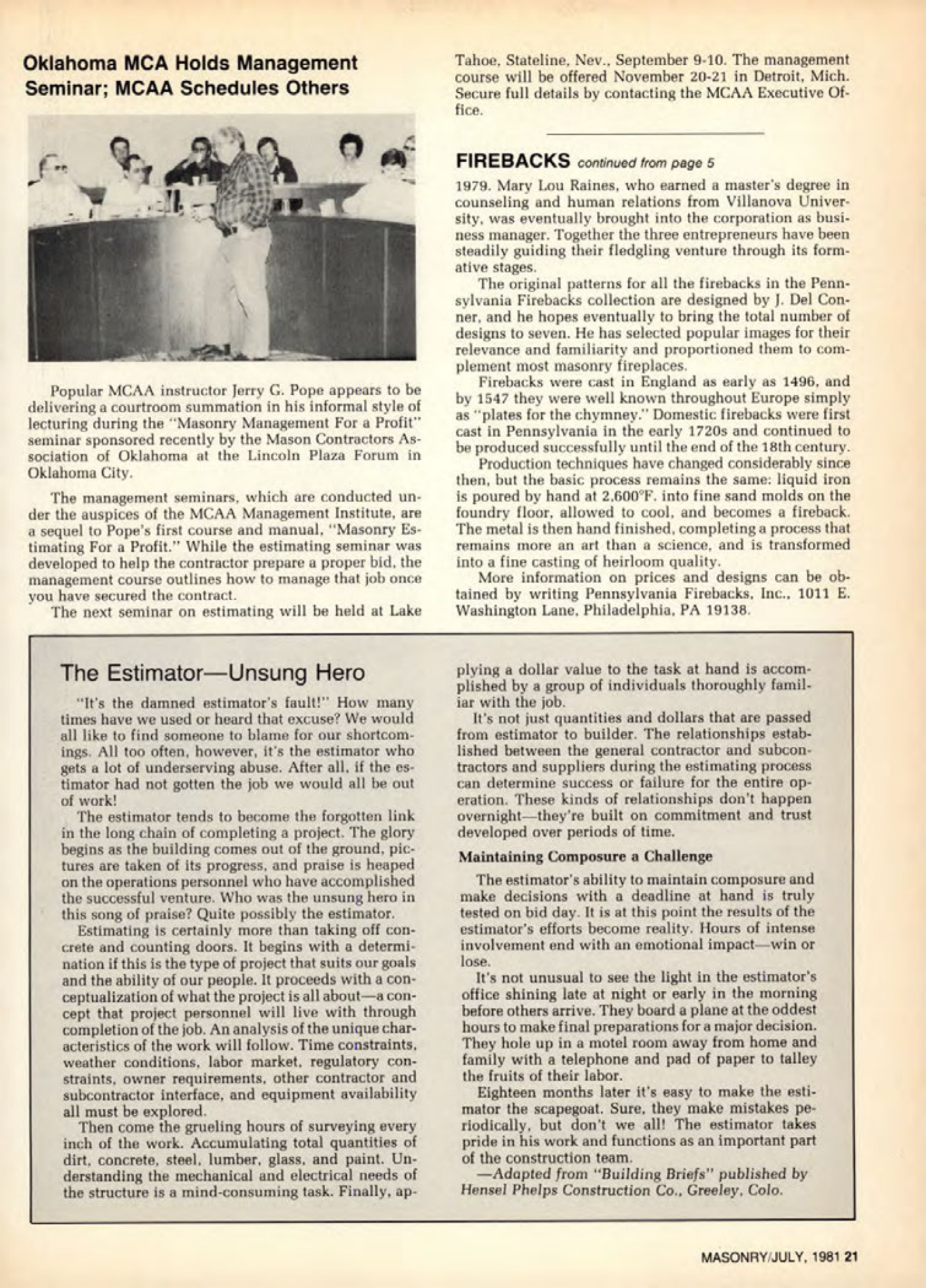 Masonry Magazine July 1981 Page. 21