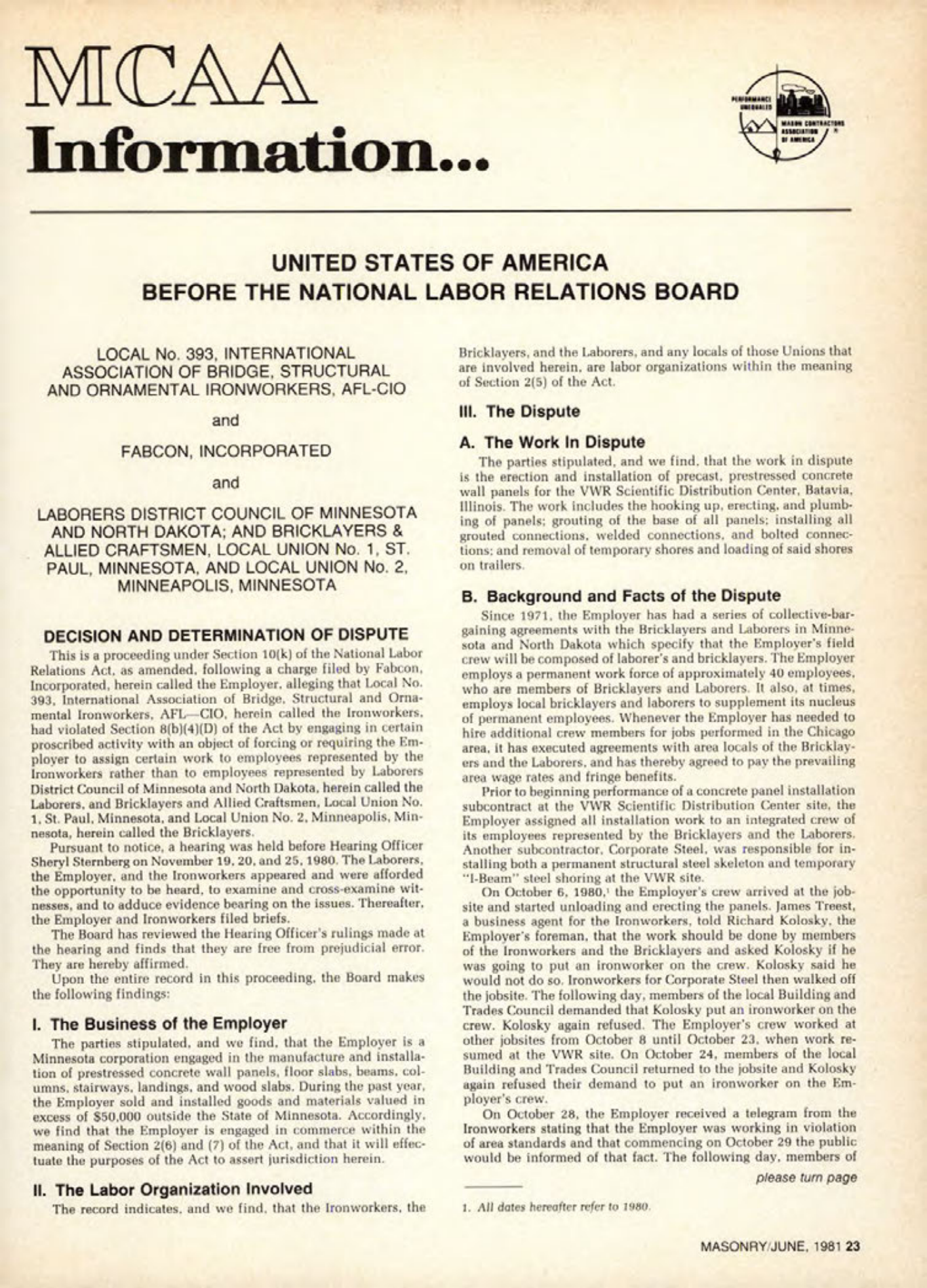 Masonry Magazine June 1981 Page. 23