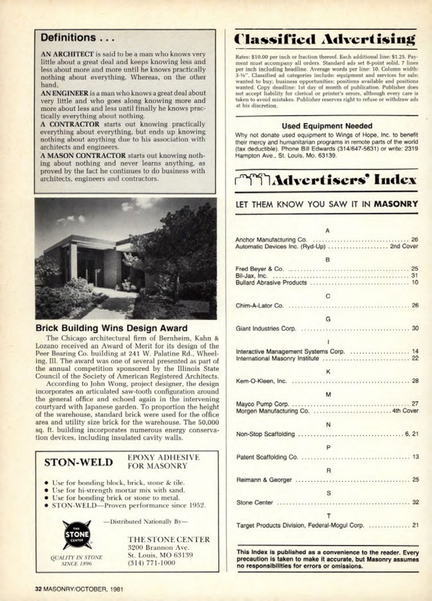 Masonry Magazine October 1981 Page. 28