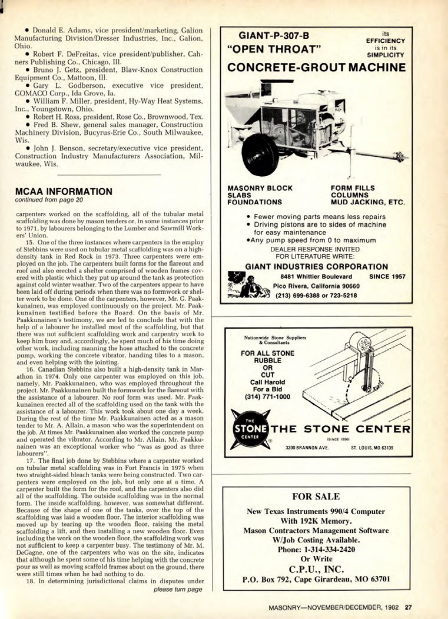 Masonry Magazine December 1982 Page. 27