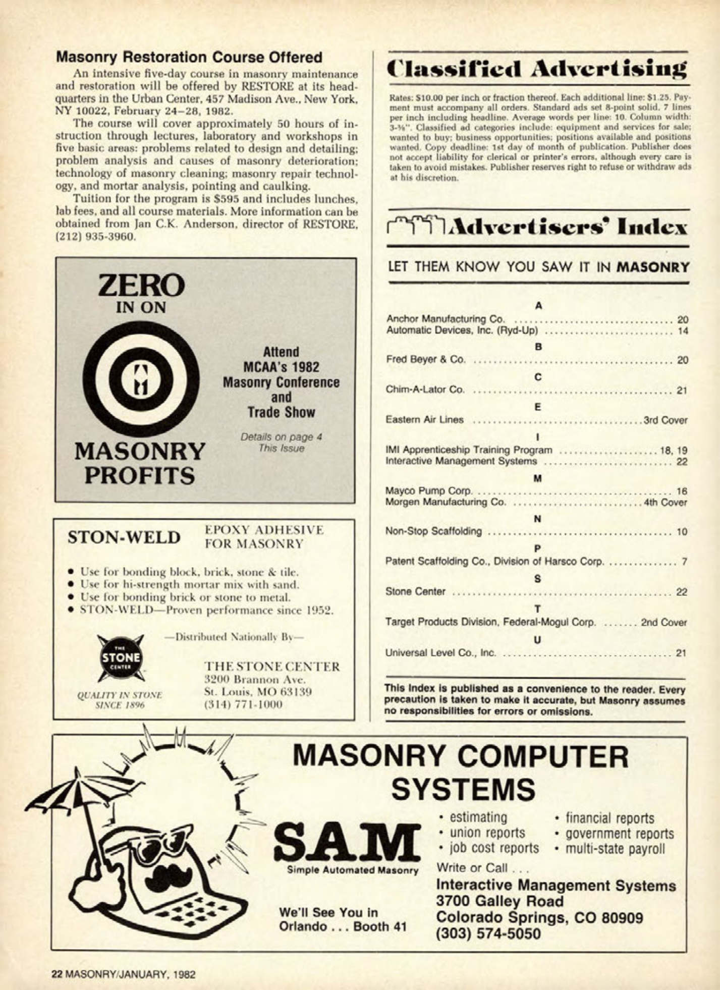 Masonry Magazine January 1982 Page. 22