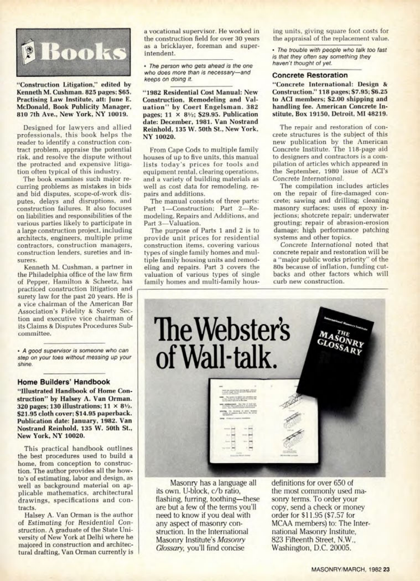 Masonry Magazine March 1982 Page. 23