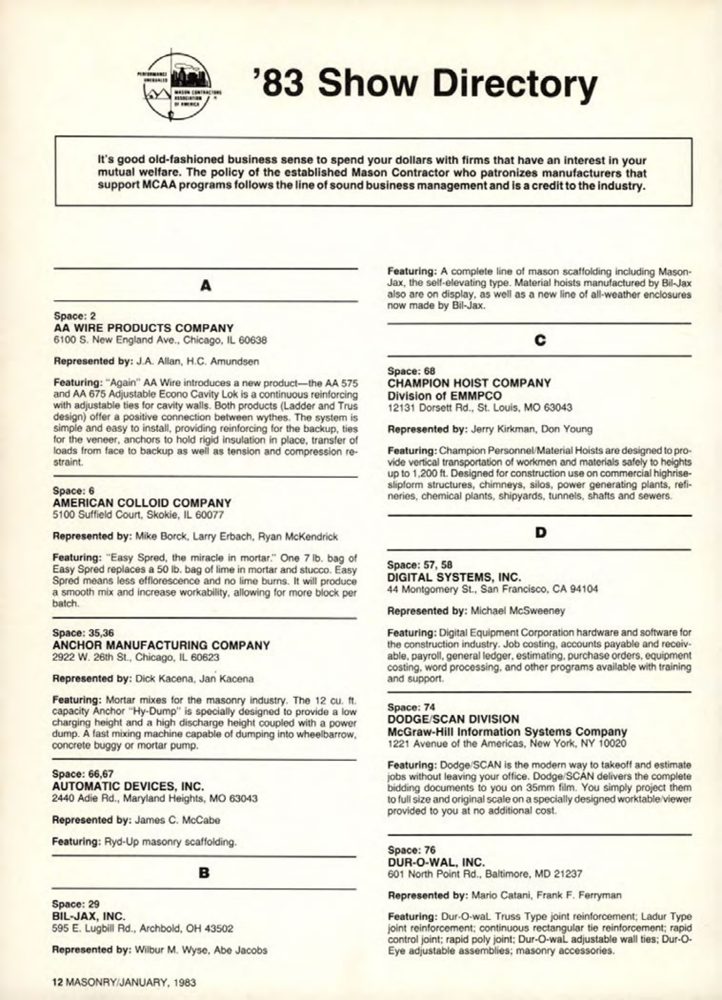 Masonry Magazine January 1983 Page. 12
