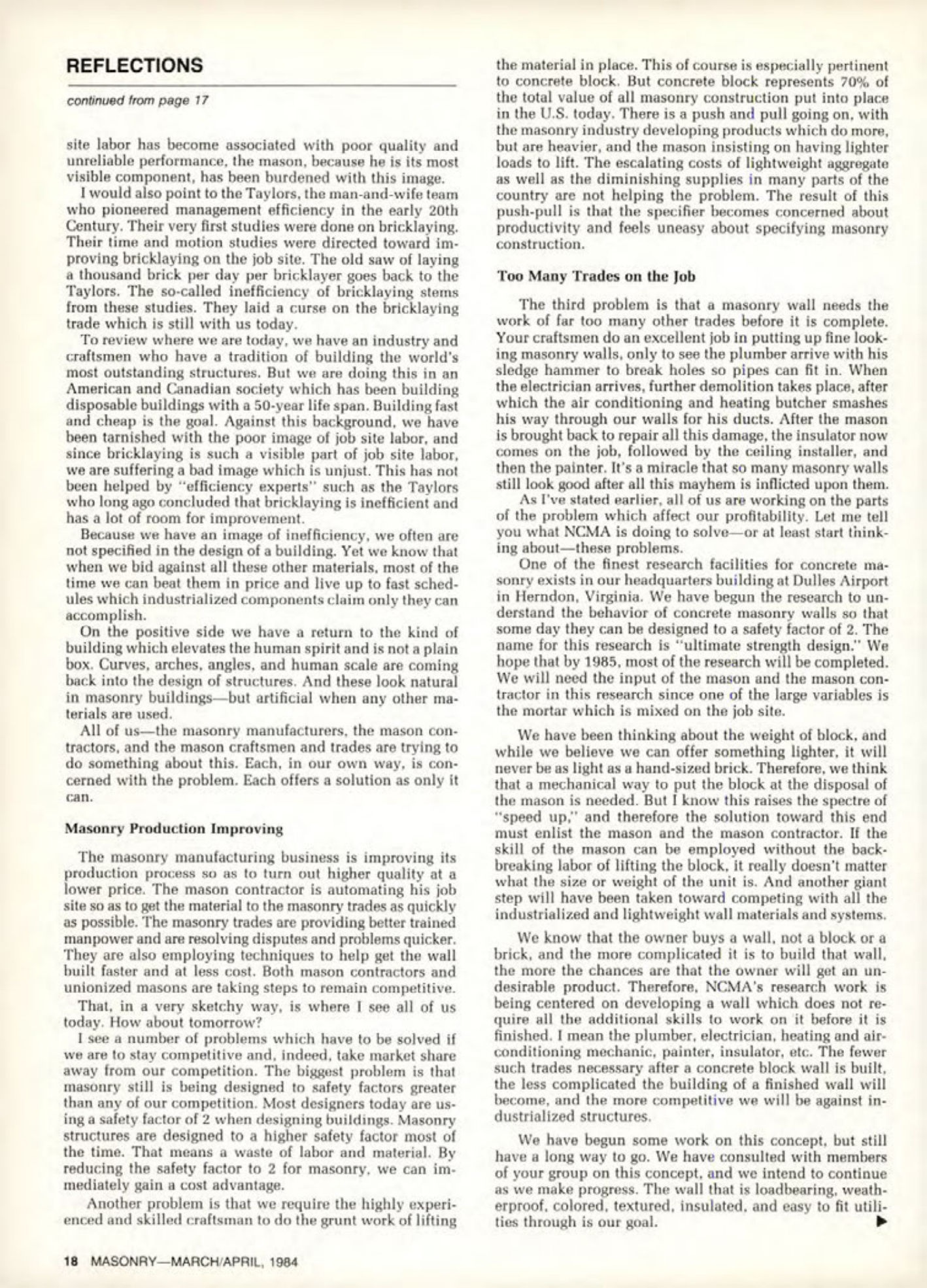 Masonry Magazine April 1984 Page. 18