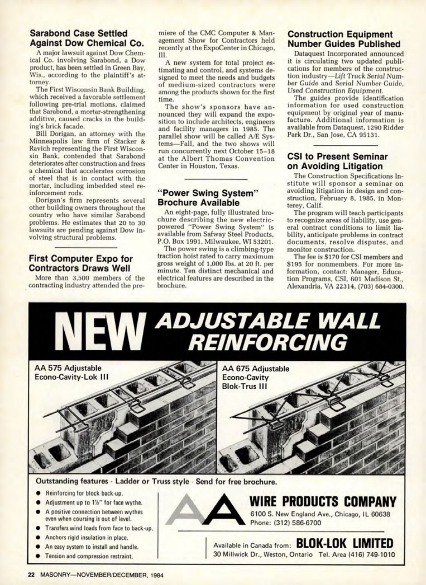 Masonry Magazine December 1984 Page. 22