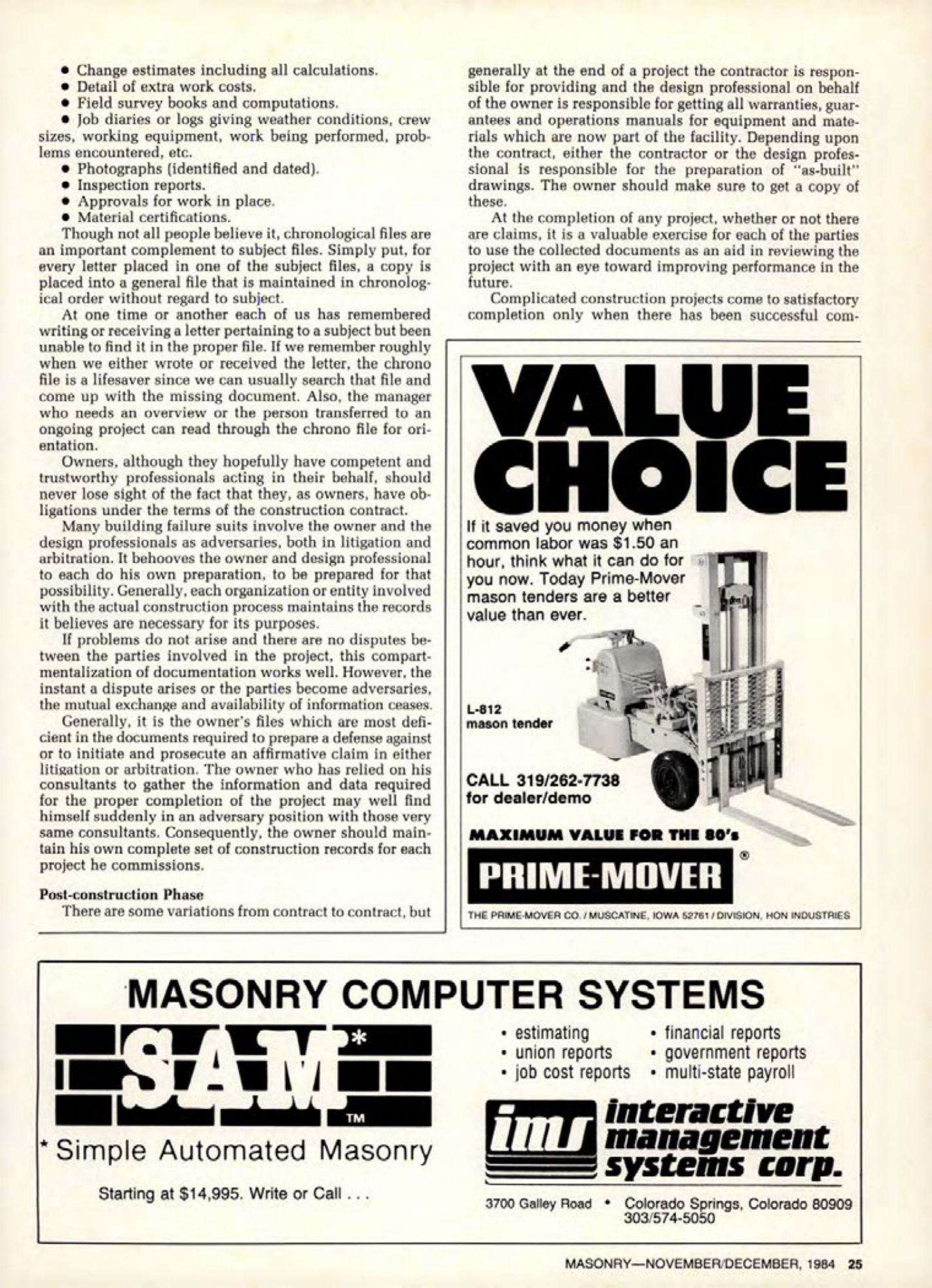 Masonry Magazine December 1984 Page. 25