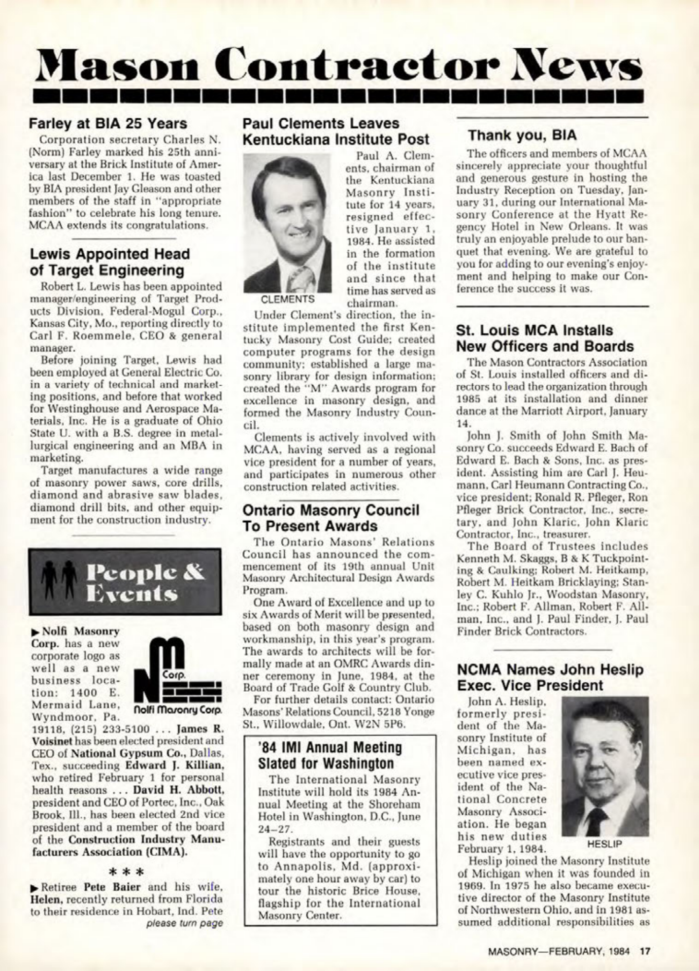 Masonry Magazine February 1984 Page. 17