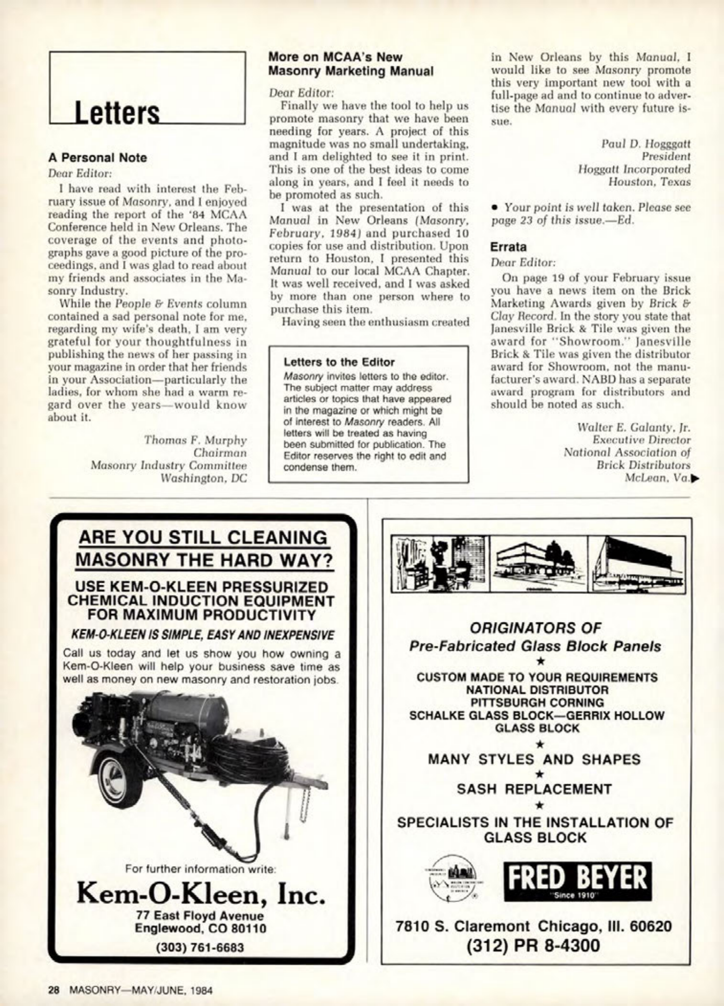 Masonry Magazine June 1984 Page. 28