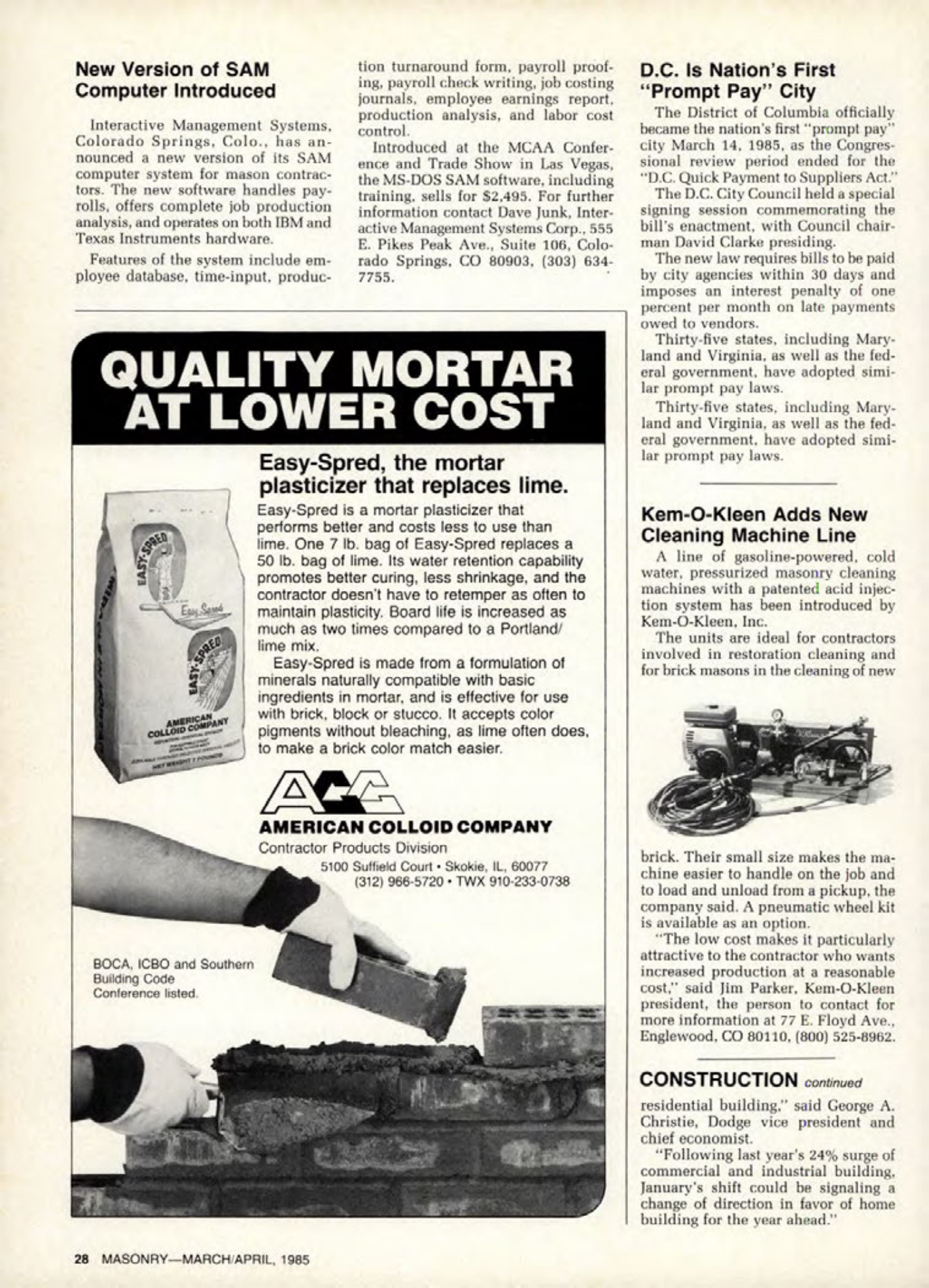 Masonry Magazine April 1985 Page. 28
