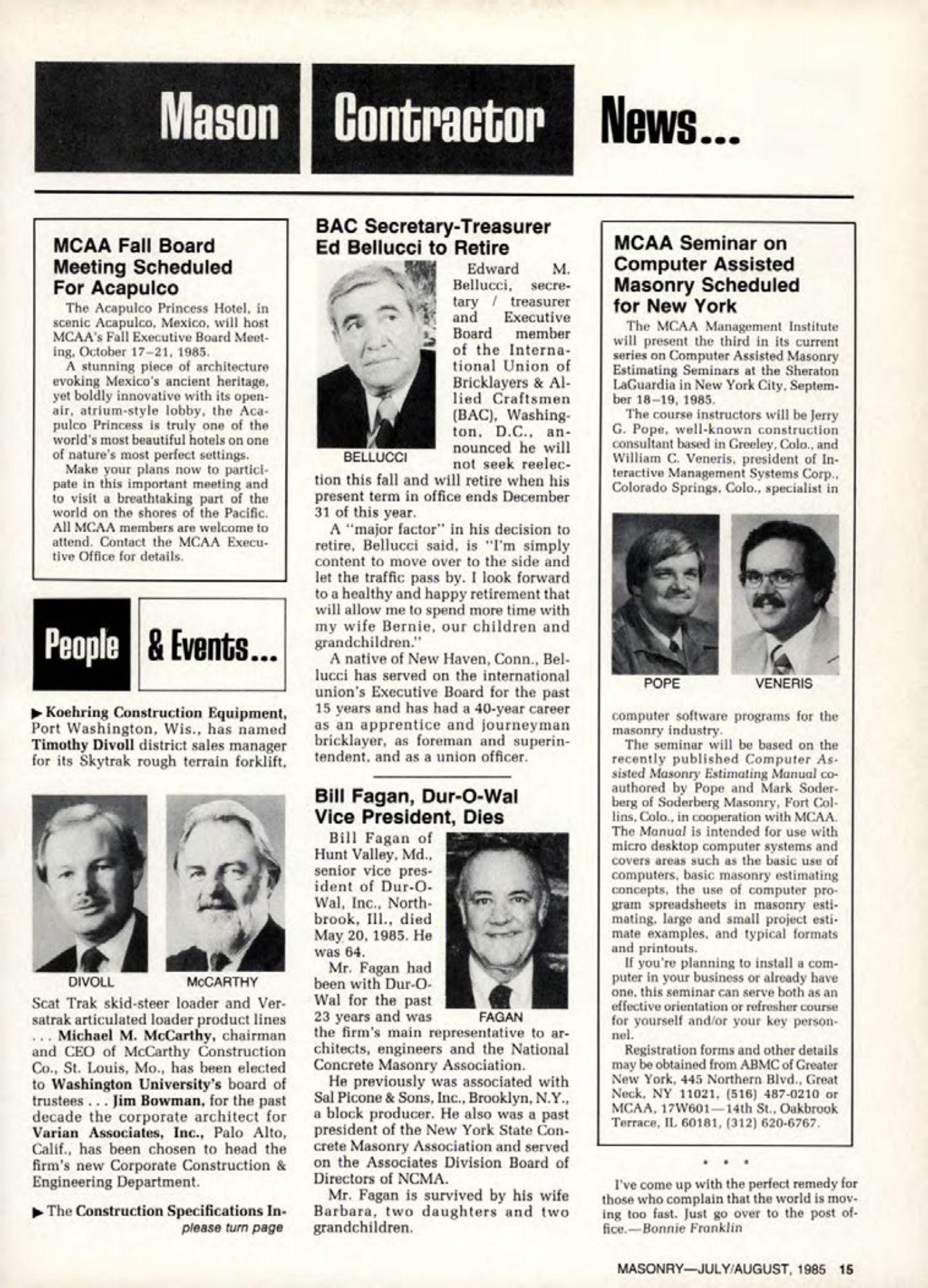 Masonry Magazine August 1985 Page. 15