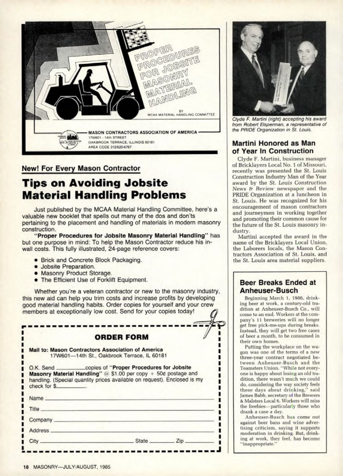 Masonry Magazine August 1985 Page. 18