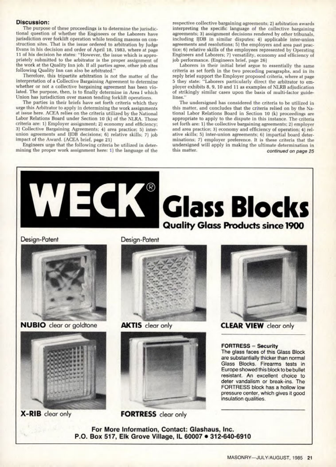 Masonry Magazine August 1985 Page. 21