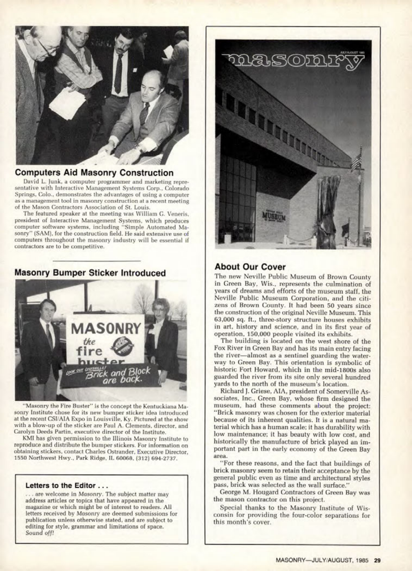 Masonry Magazine August 1985 Page. 29