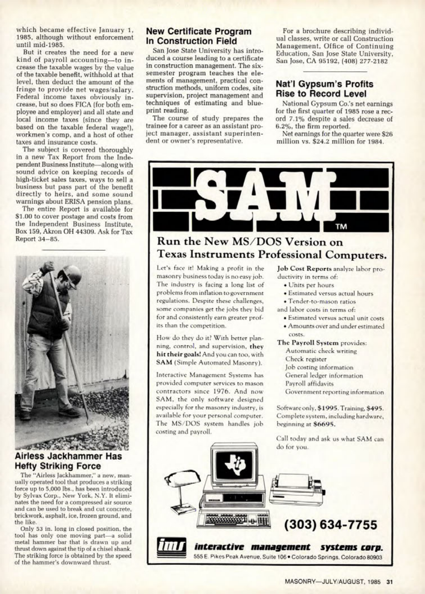Masonry Magazine August 1985 Page. 31