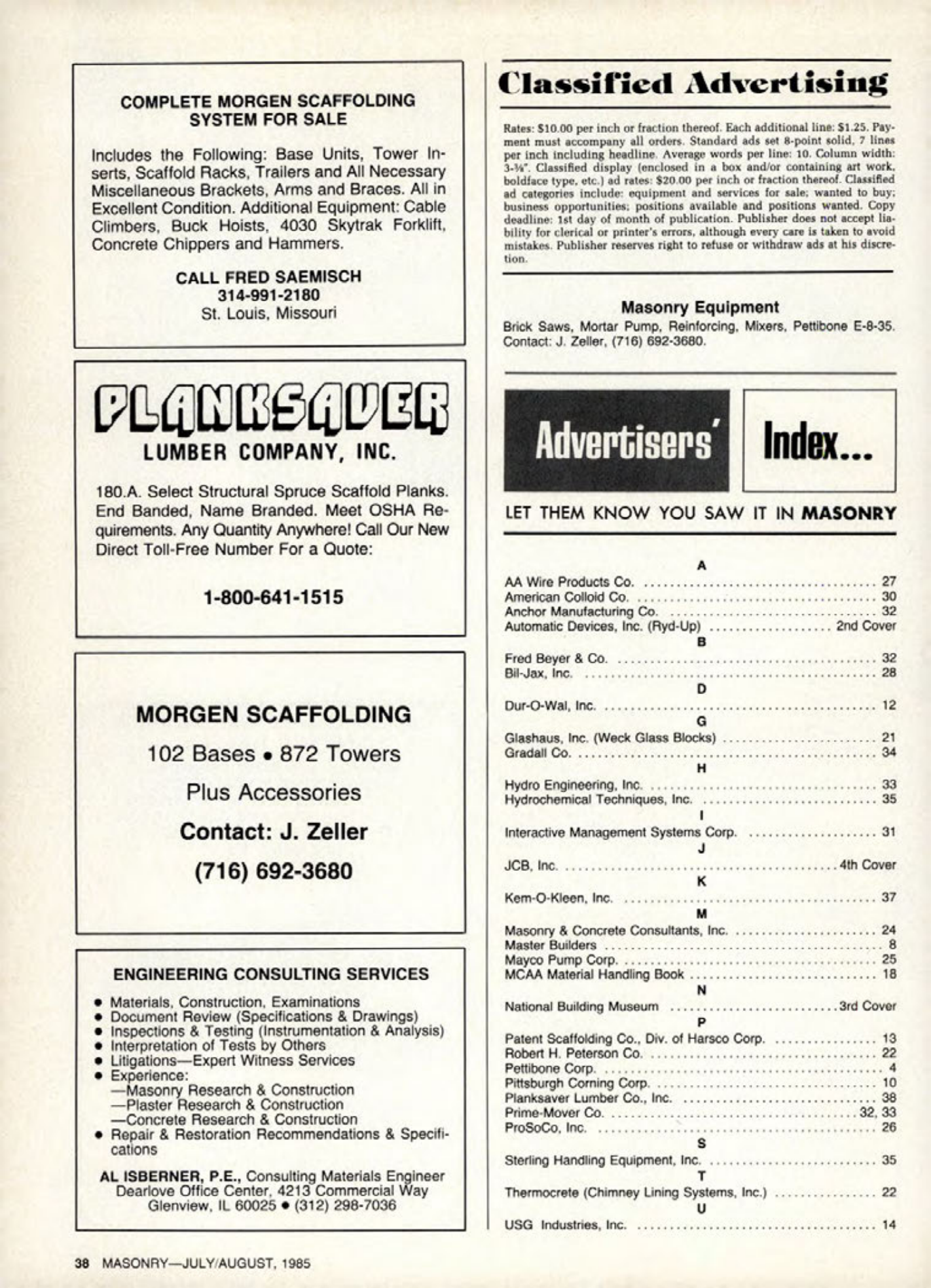 Masonry Magazine August 1985 Page. 38