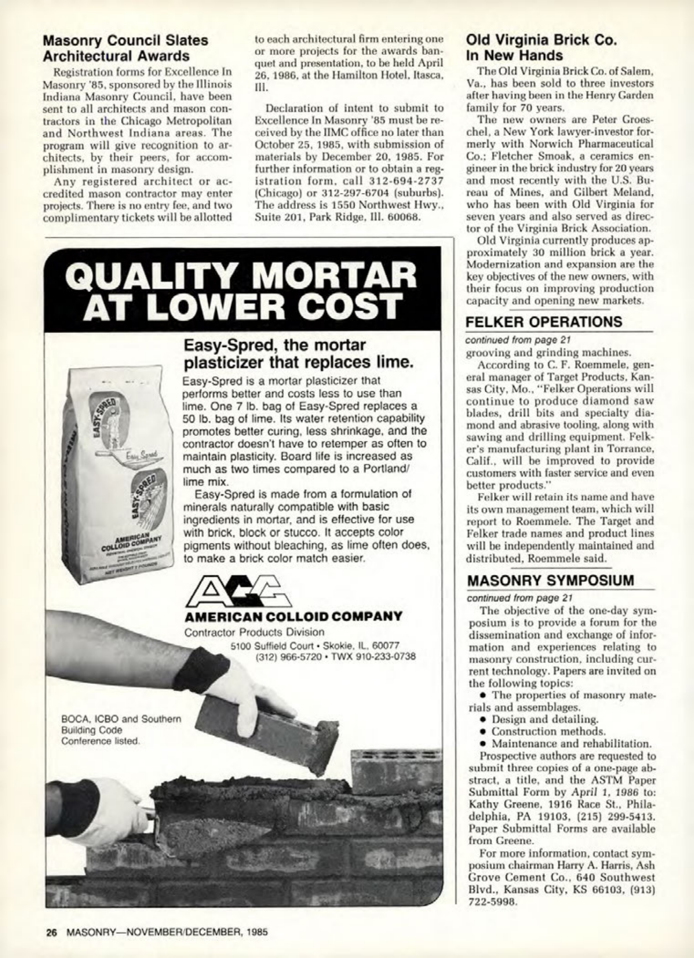 Masonry Magazine December 1985 Page. 26
