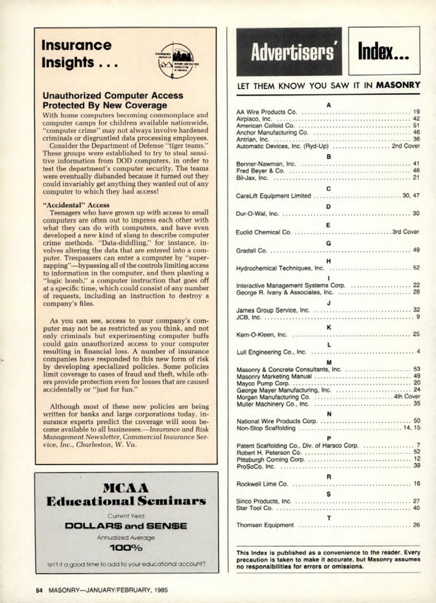 Masonry Magazine February 1985 Page. 54