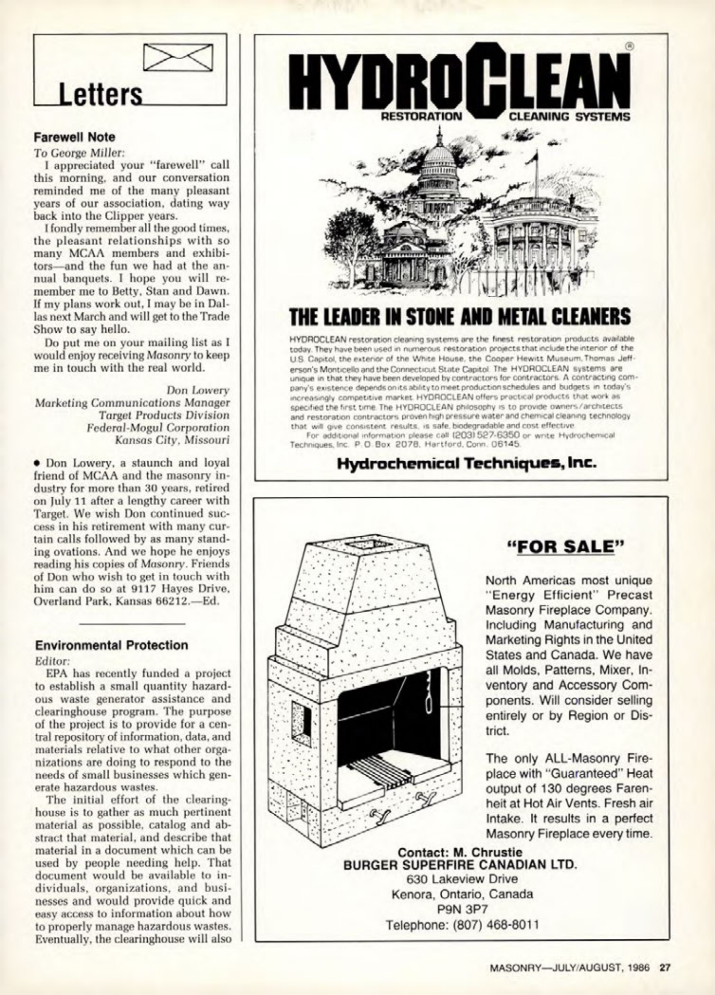 Masonry Magazine August 1986 Page. 27