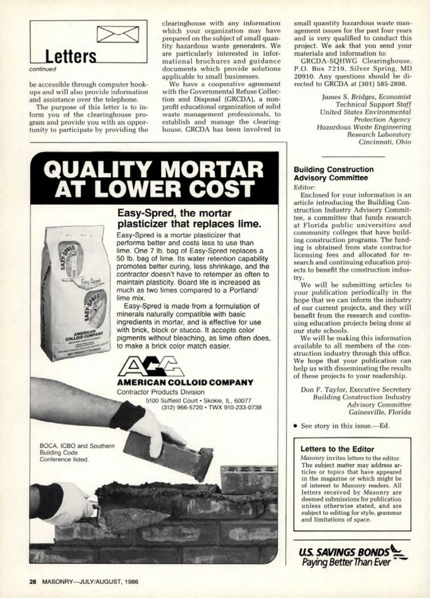 Masonry Magazine August 1986 Page. 28