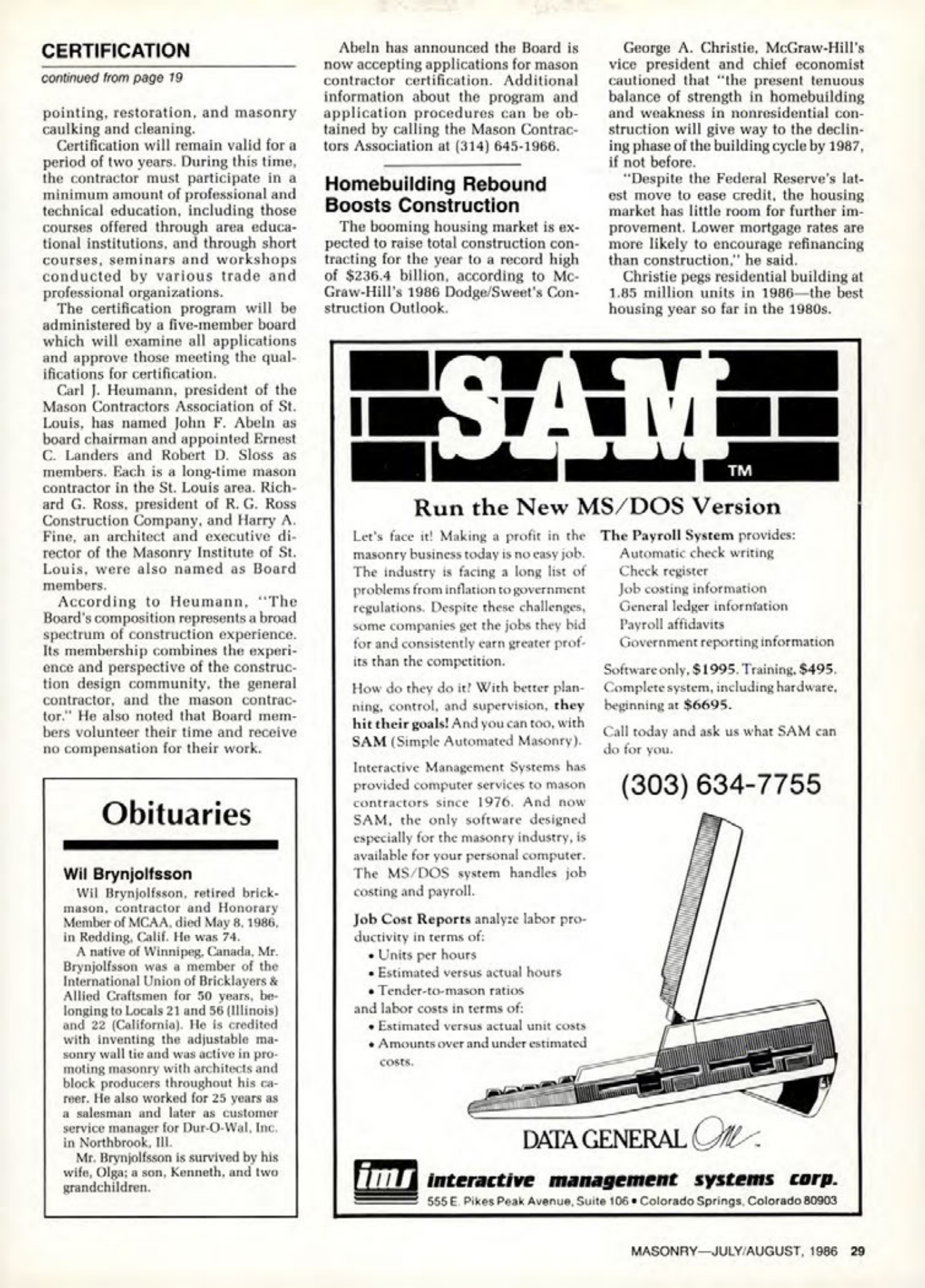 Masonry Magazine August 1986 Page. 29