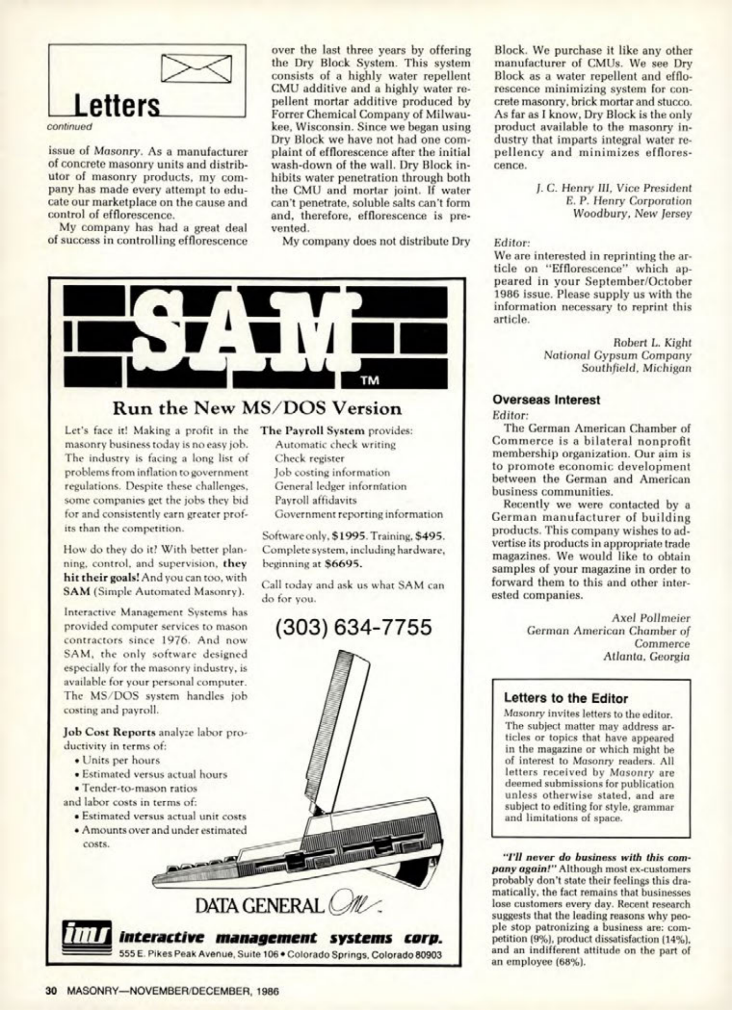 Masonry Magazine December 1986 Page. 30