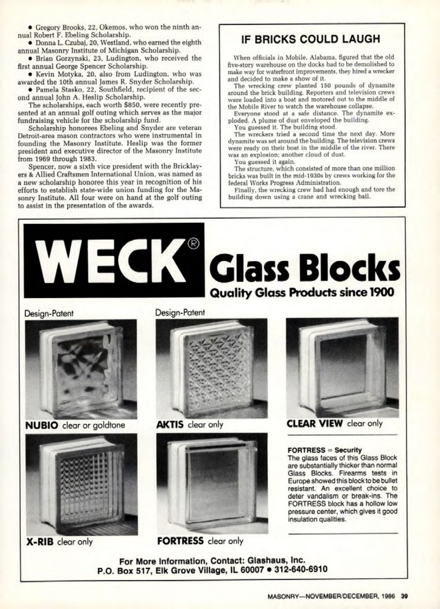 Masonry Magazine December 1986 Page. 39
