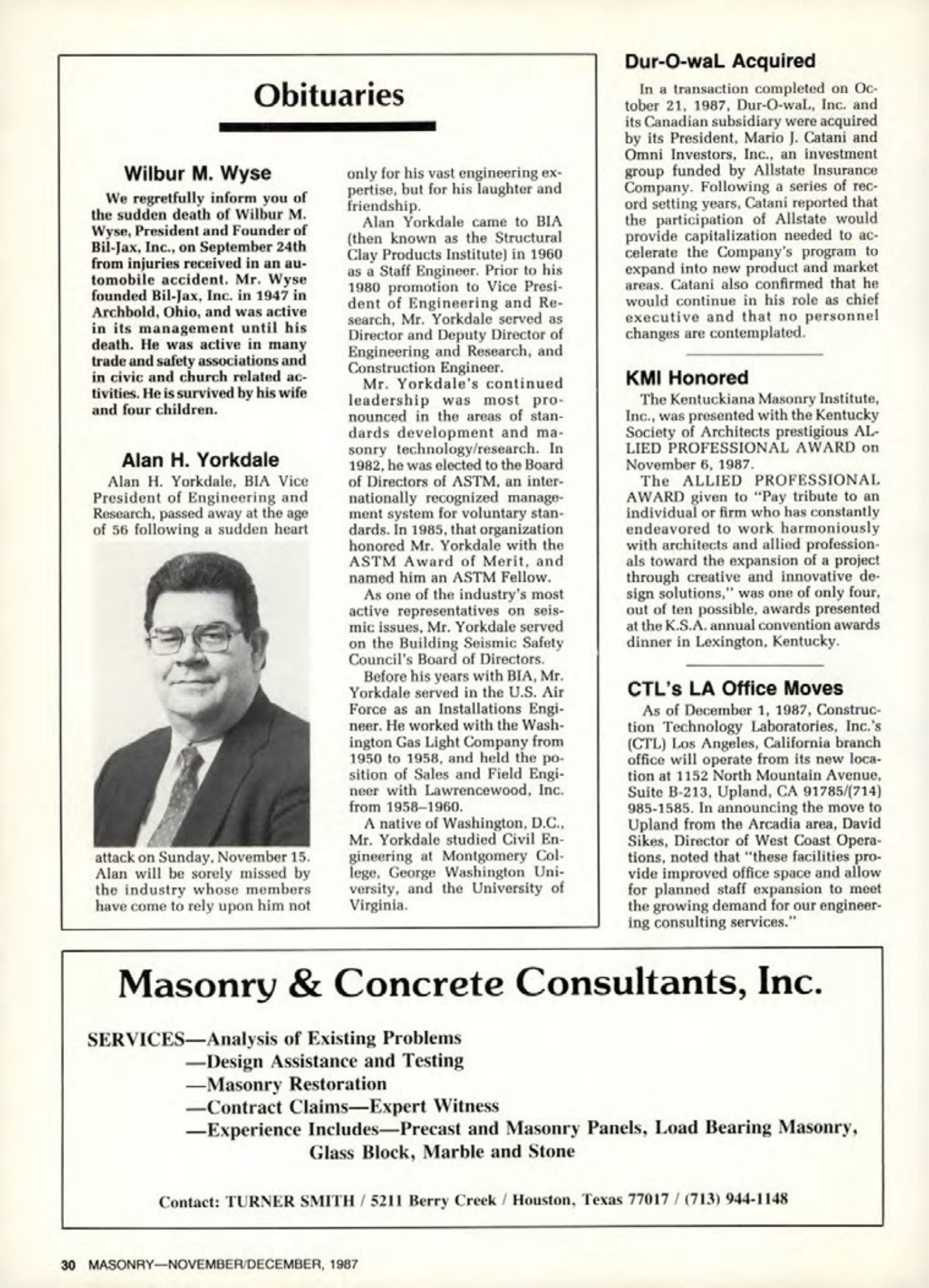 Masonry Magazine December 1987 Page. 30