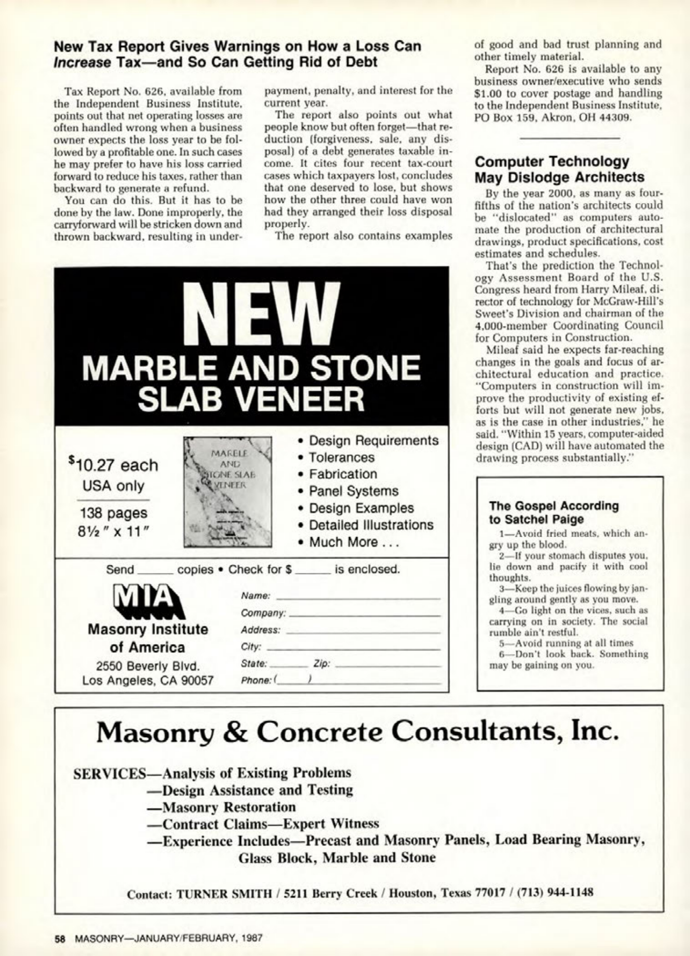 Masonry Magazine February 1987 Page. 58