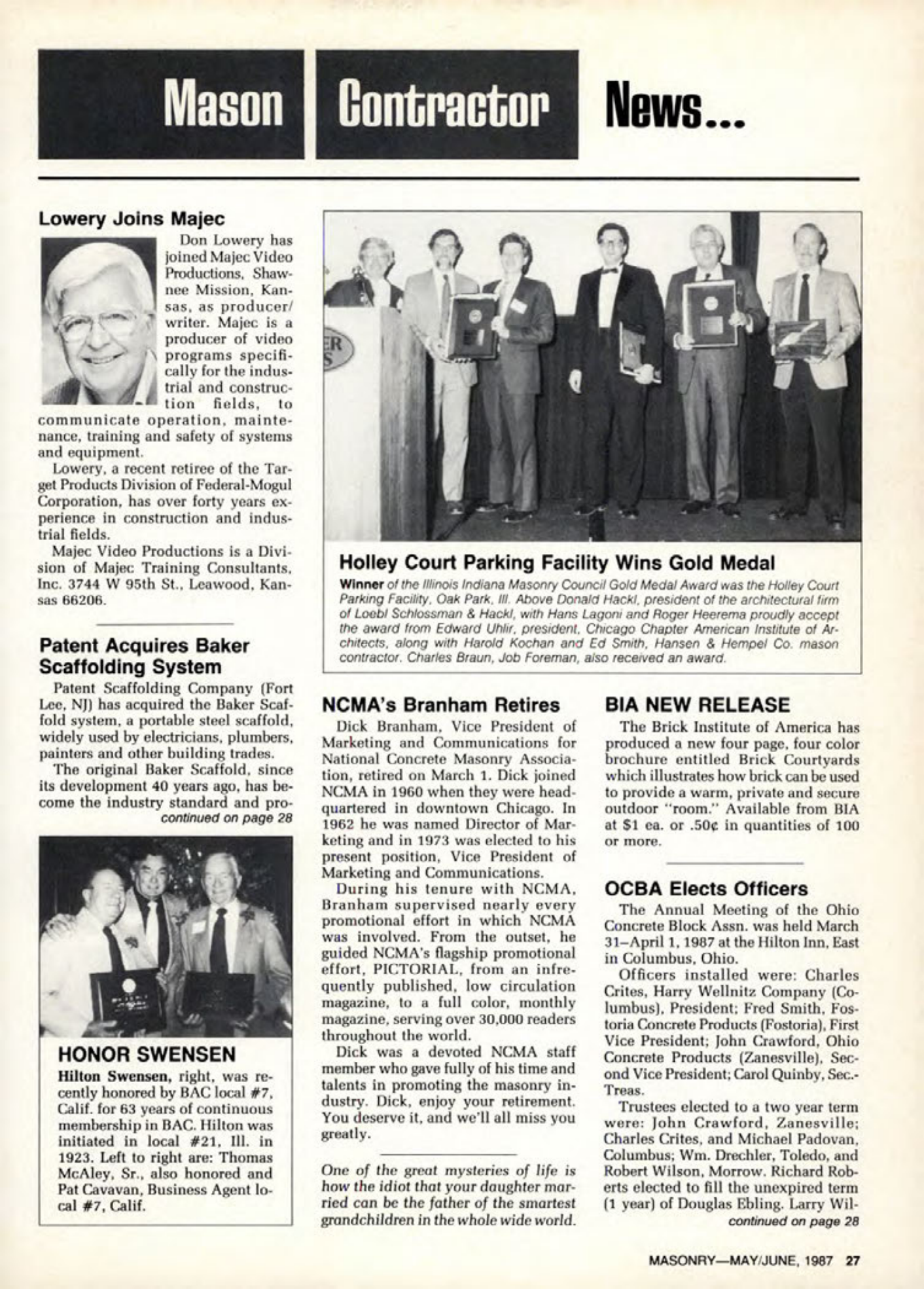 Masonry Magazine June 1987 Page. 27