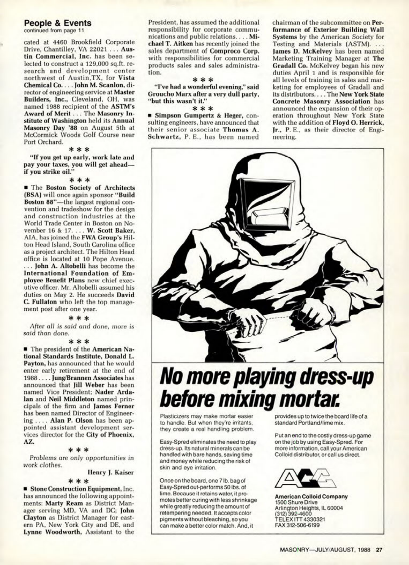 Masonry Magazine August 1988 Page. 27