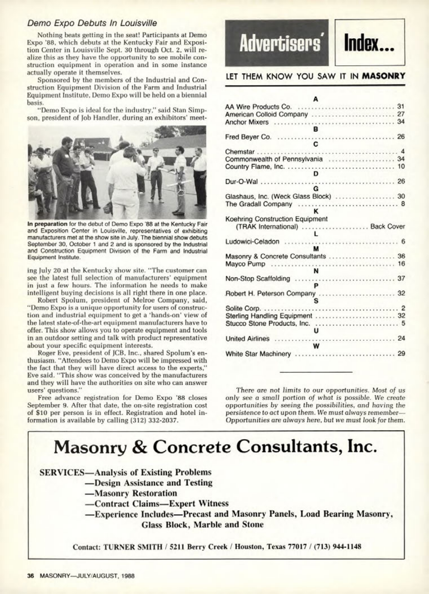 Masonry Magazine August 1988 Page. 36