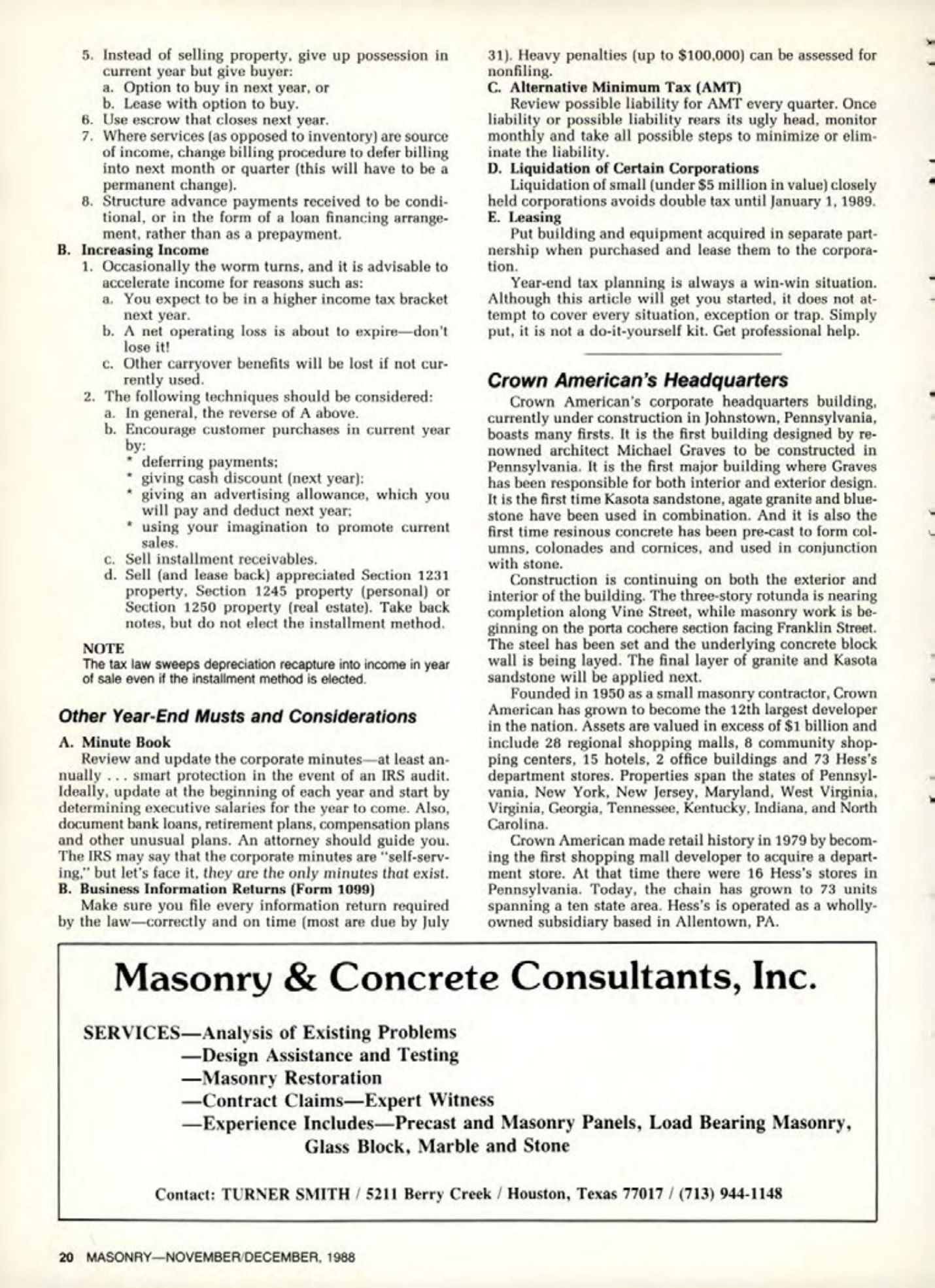 Masonry Magazine December 1988 Page. 20