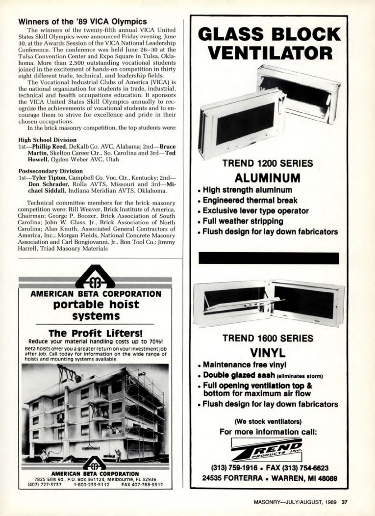 Masonry Magazine August 1989 Page. 37