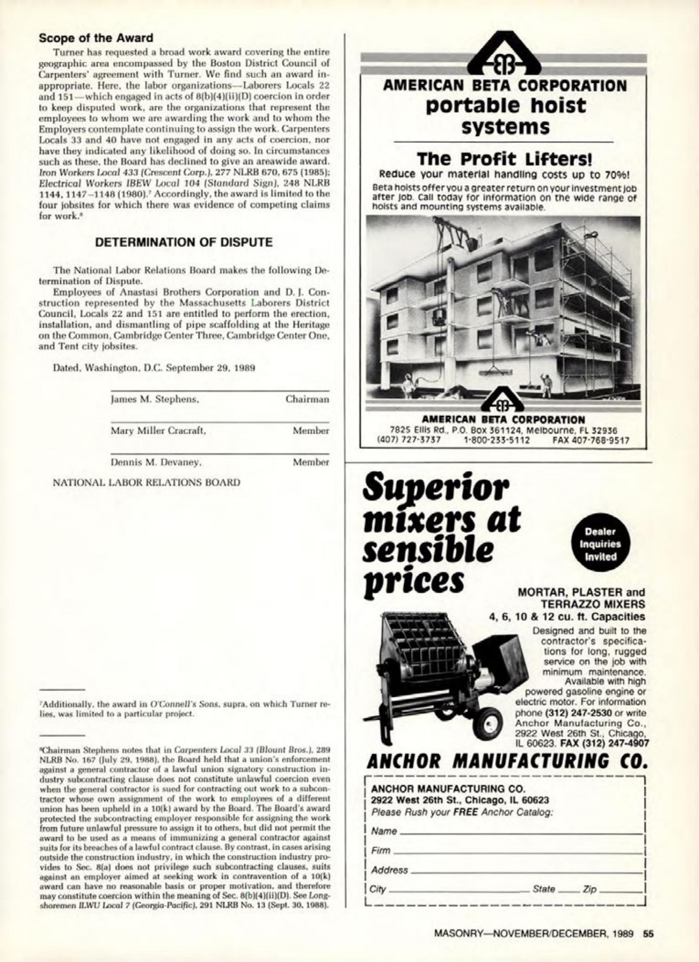 Masonry Magazine December 1989 Page. 55