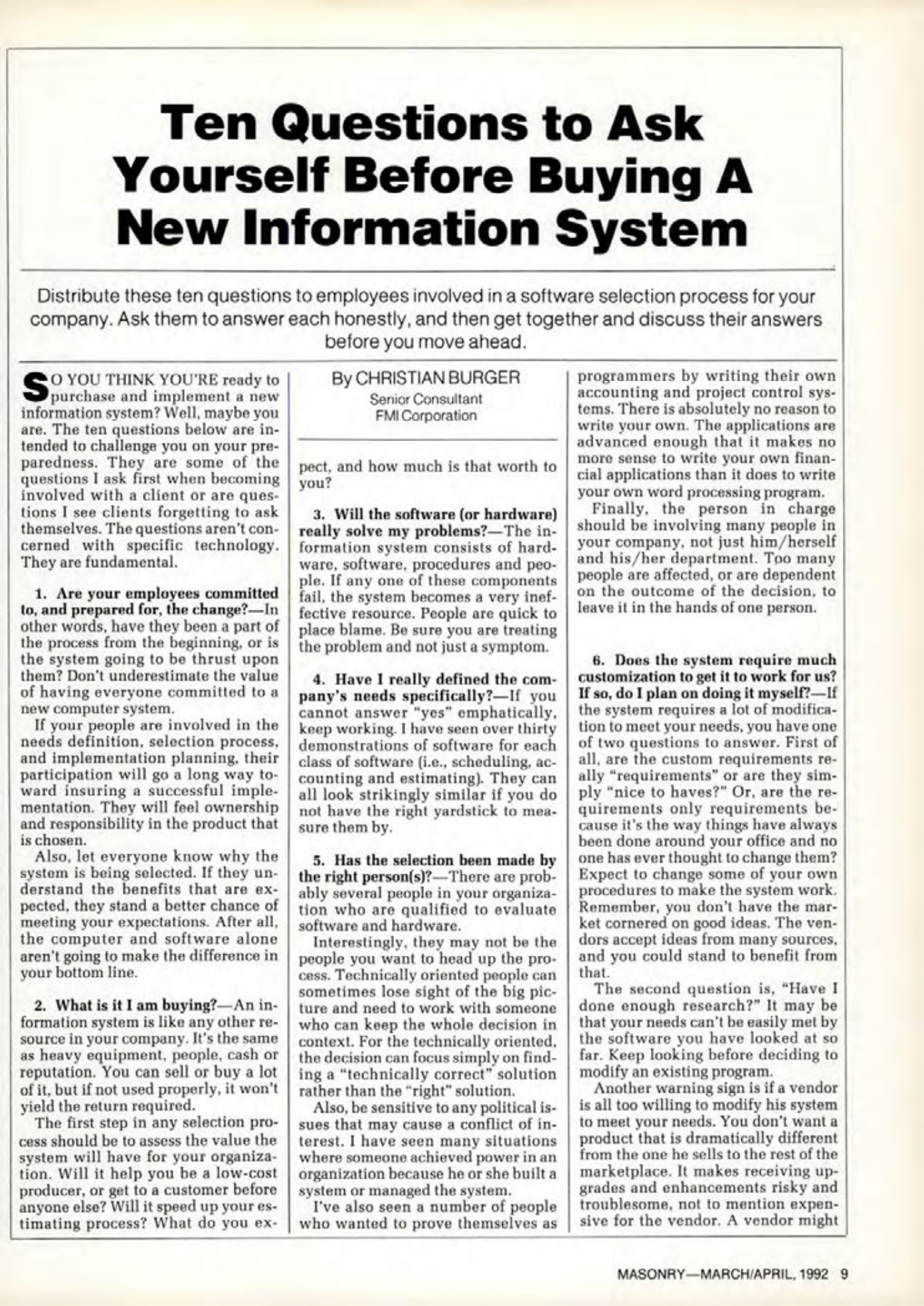 Masonry Magazine April 1992 Page. 9