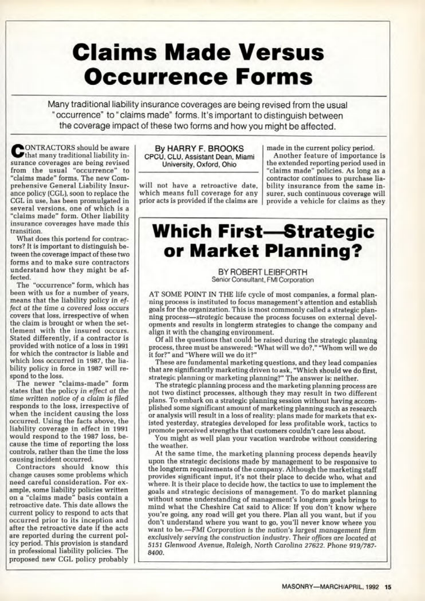 Masonry Magazine April 1992 Page. 15