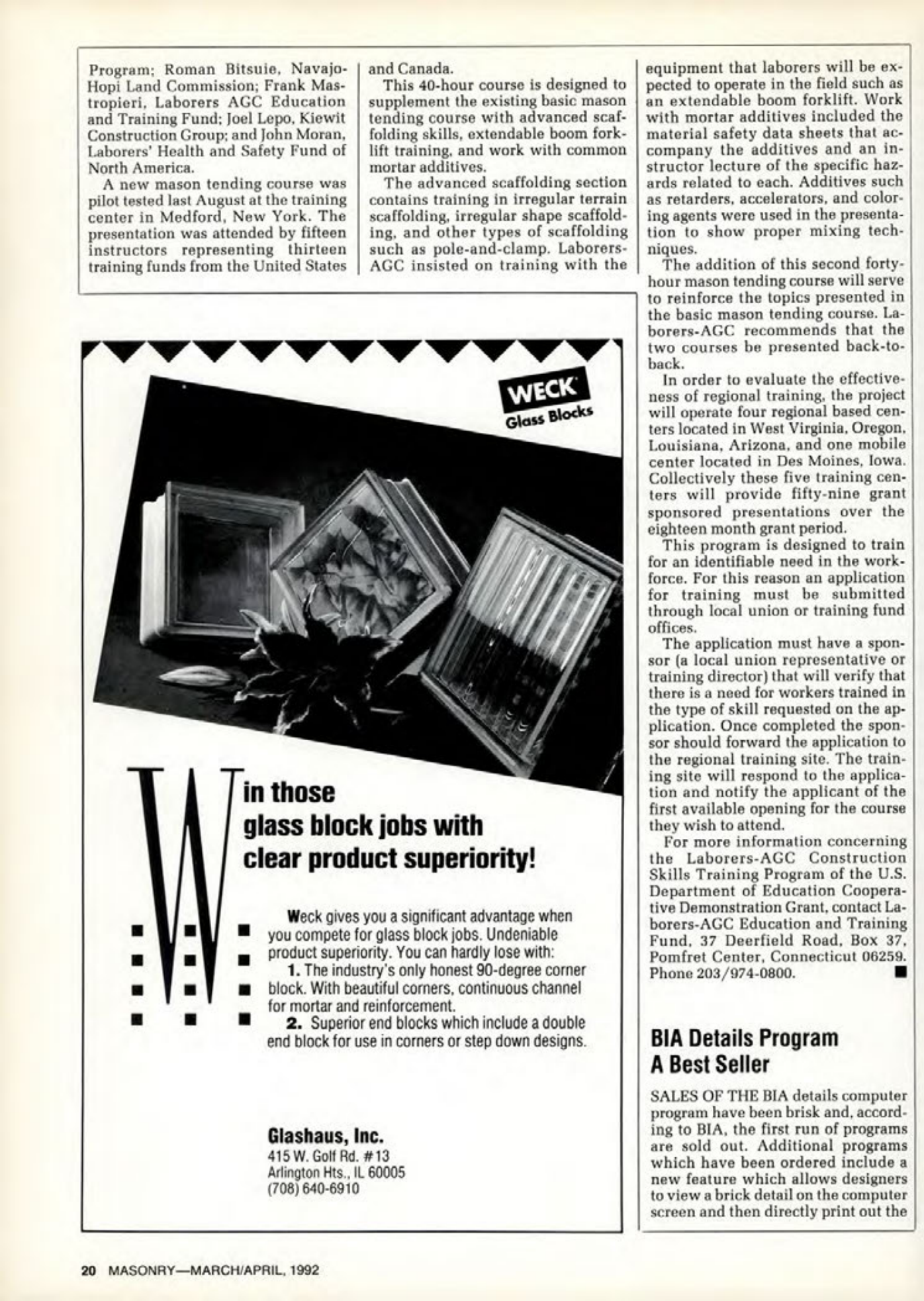 Masonry Magazine April 1992 Page. 20