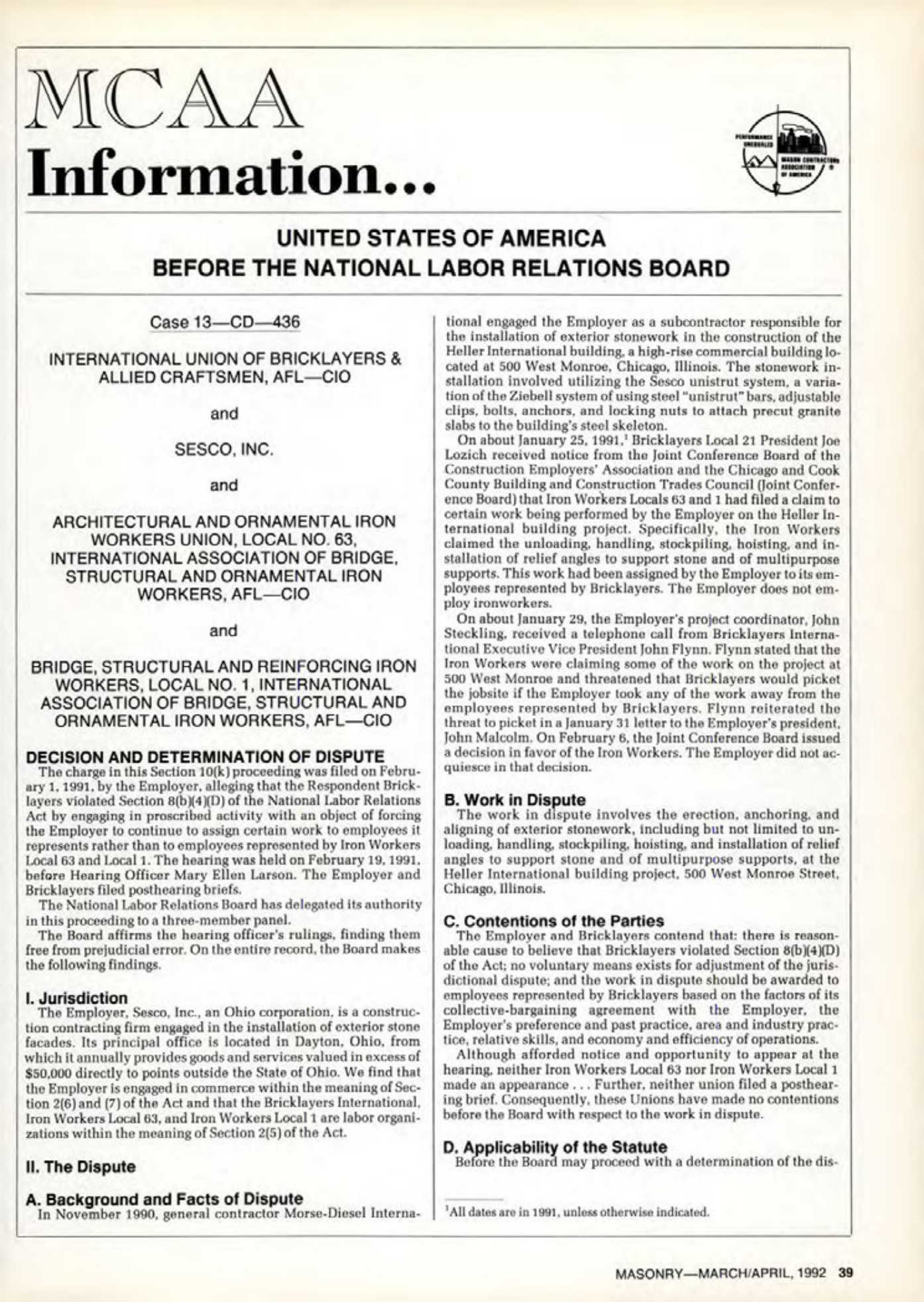 Masonry Magazine April 1992 Page. 39