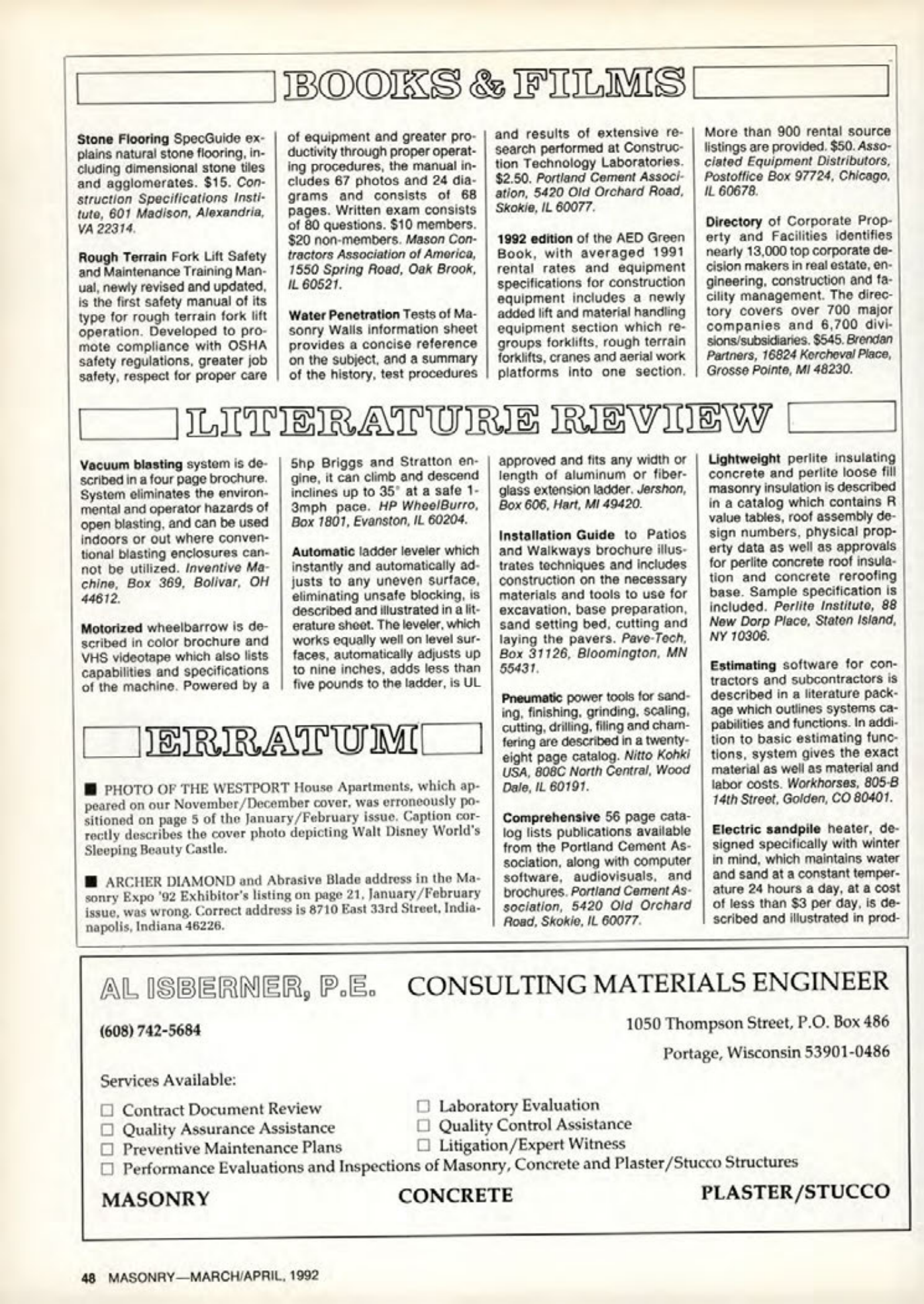 Masonry Magazine April 1992 Page. 48