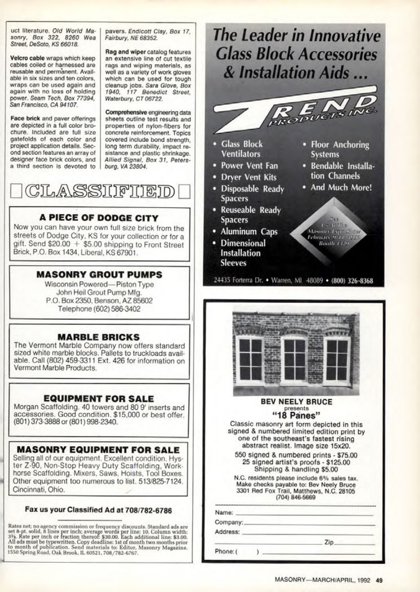 Masonry Magazine April 1992 Page. 49