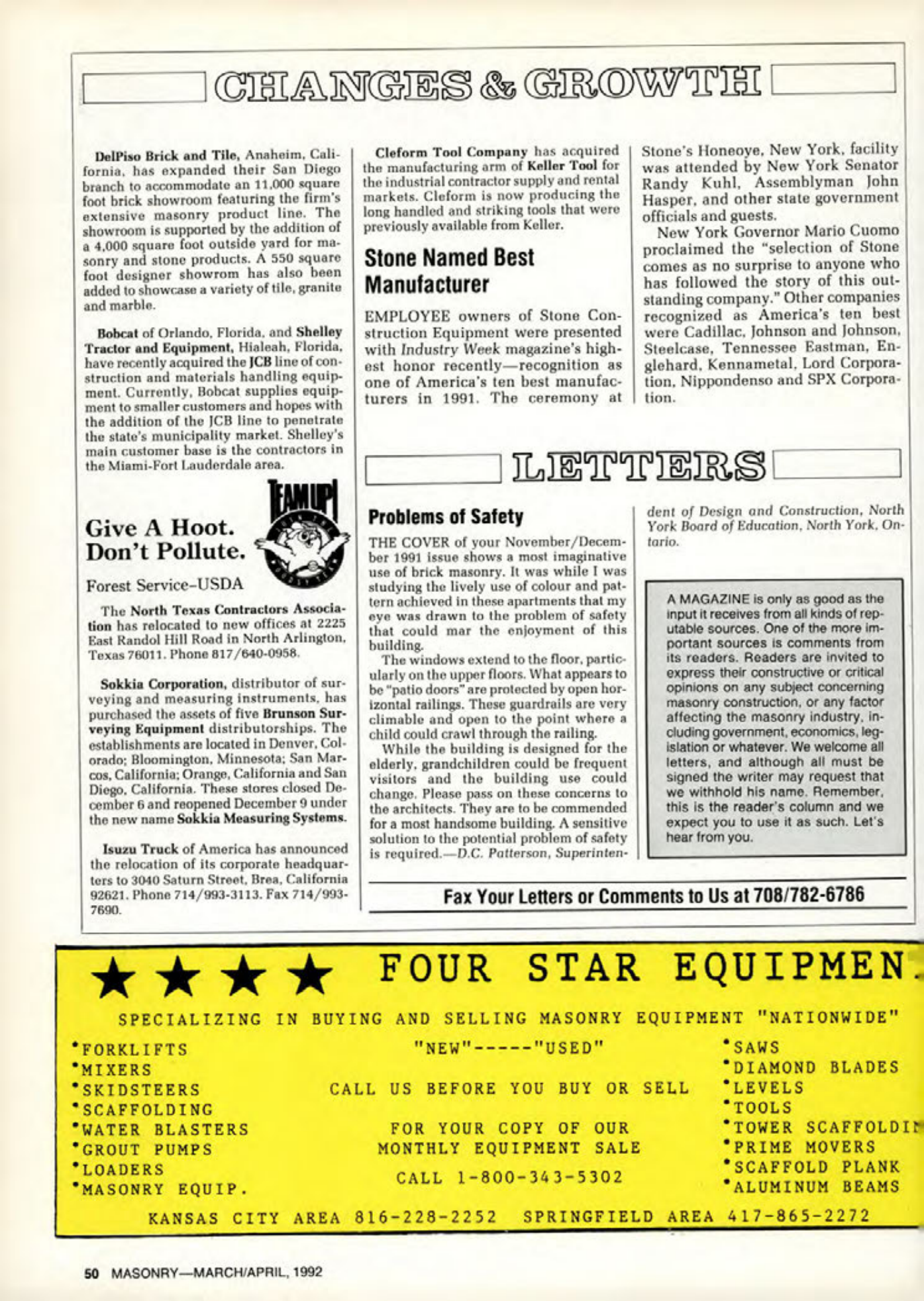 Masonry Magazine April 1992 Page. 50