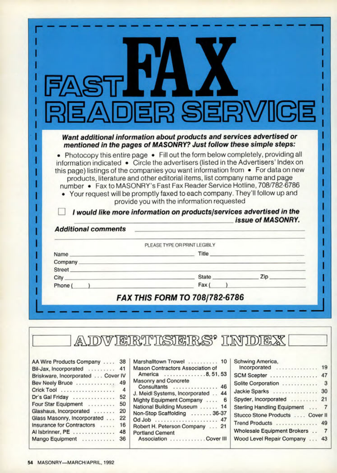 Masonry Magazine April 1992 Page. 54