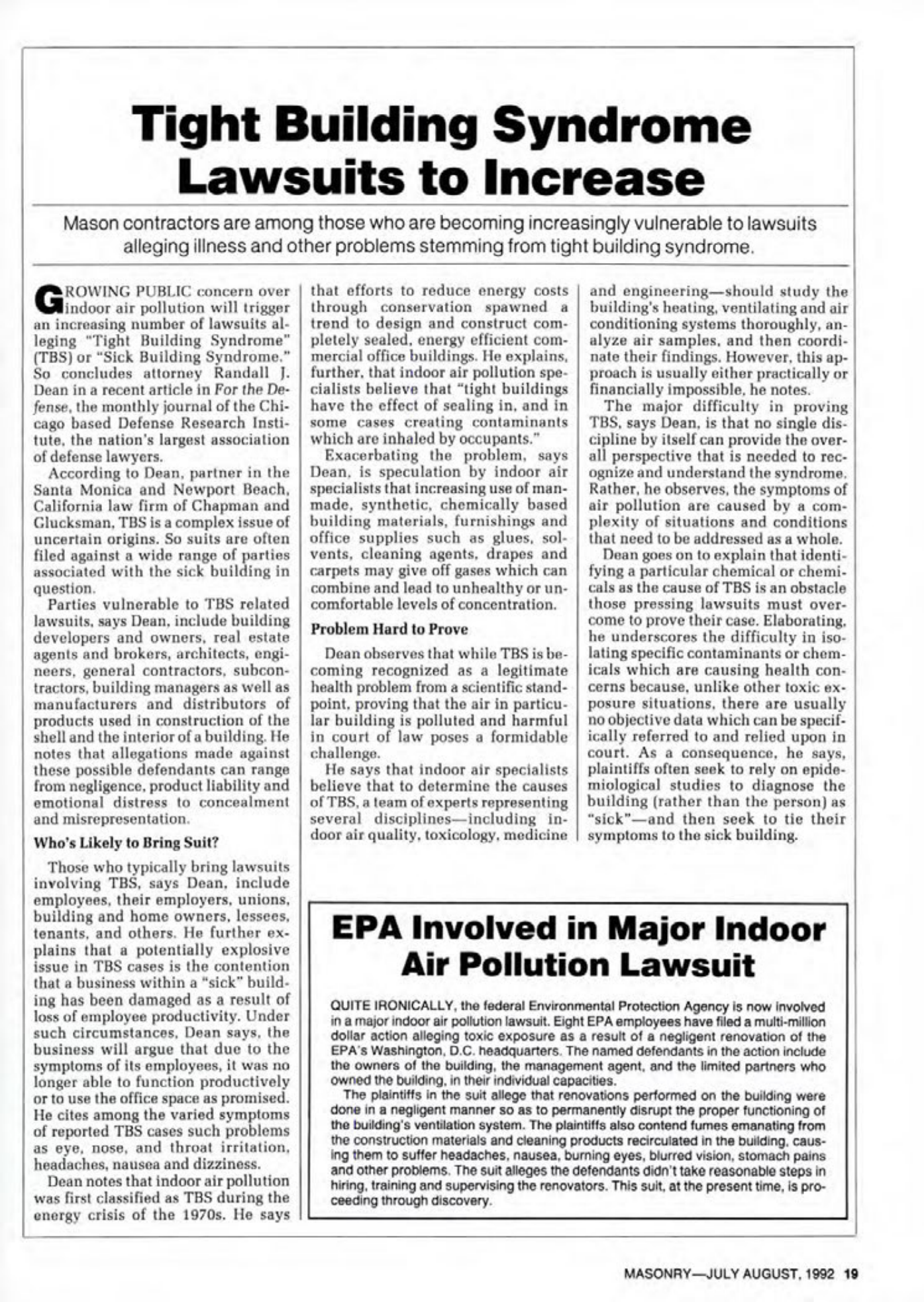 Masonry Magazine August 1992 Page. 19